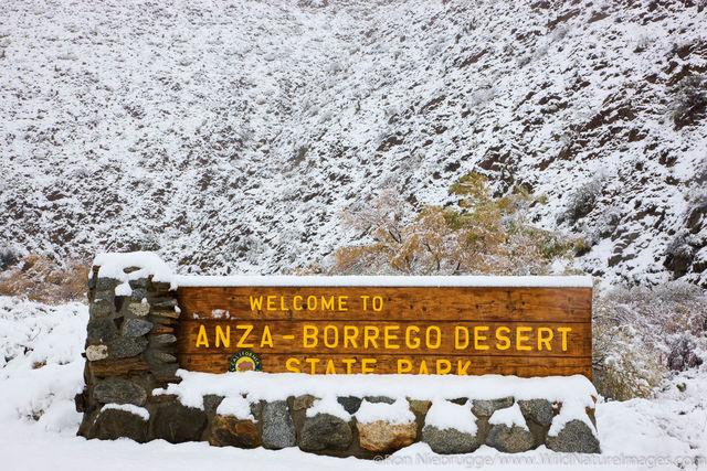 Snow on the welcome sign