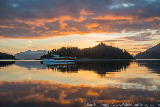 Tour boat at sunset