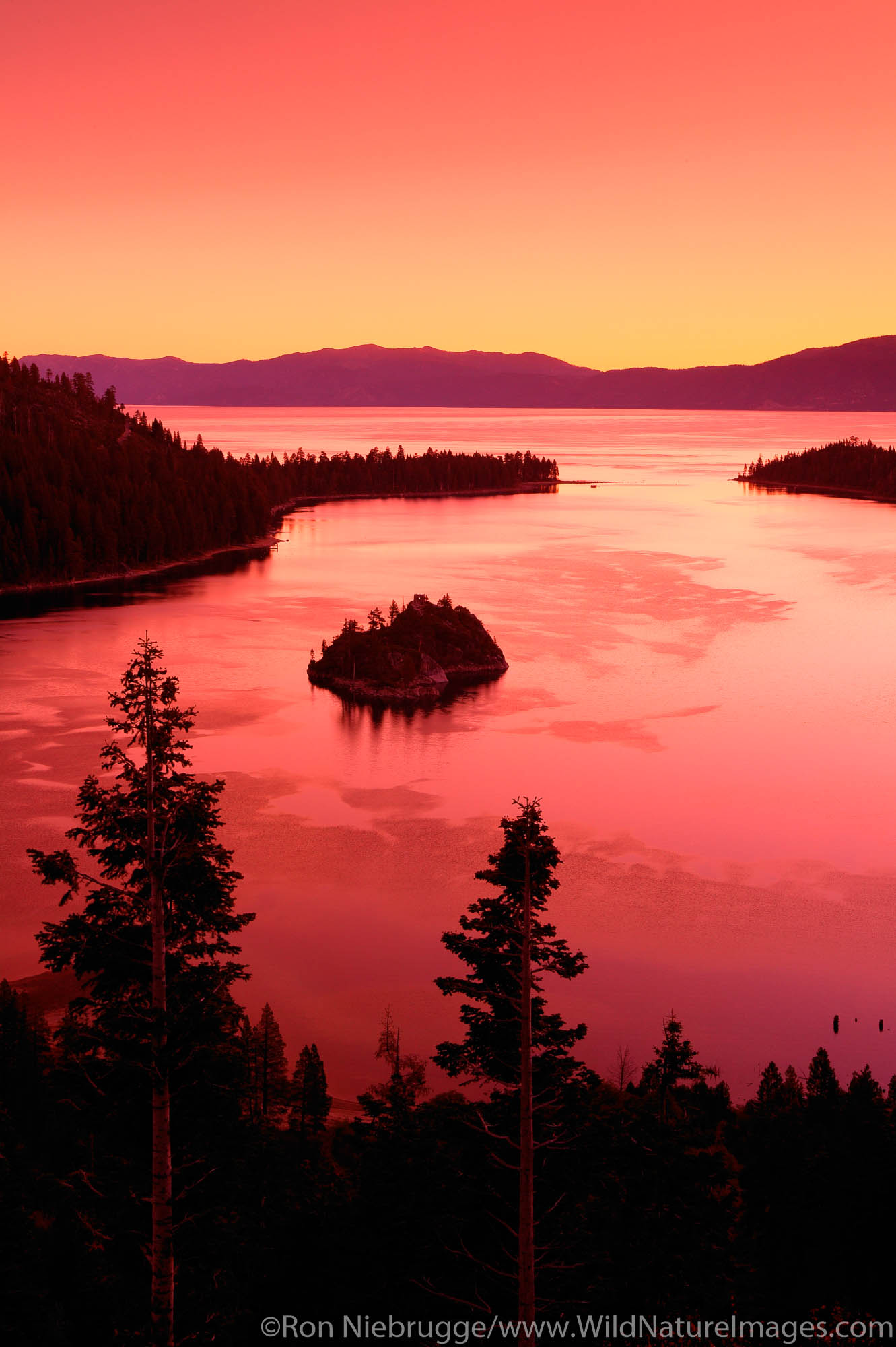 Emerald Bay at sunrise looking towards Nevada, Lake Tahoe, California.