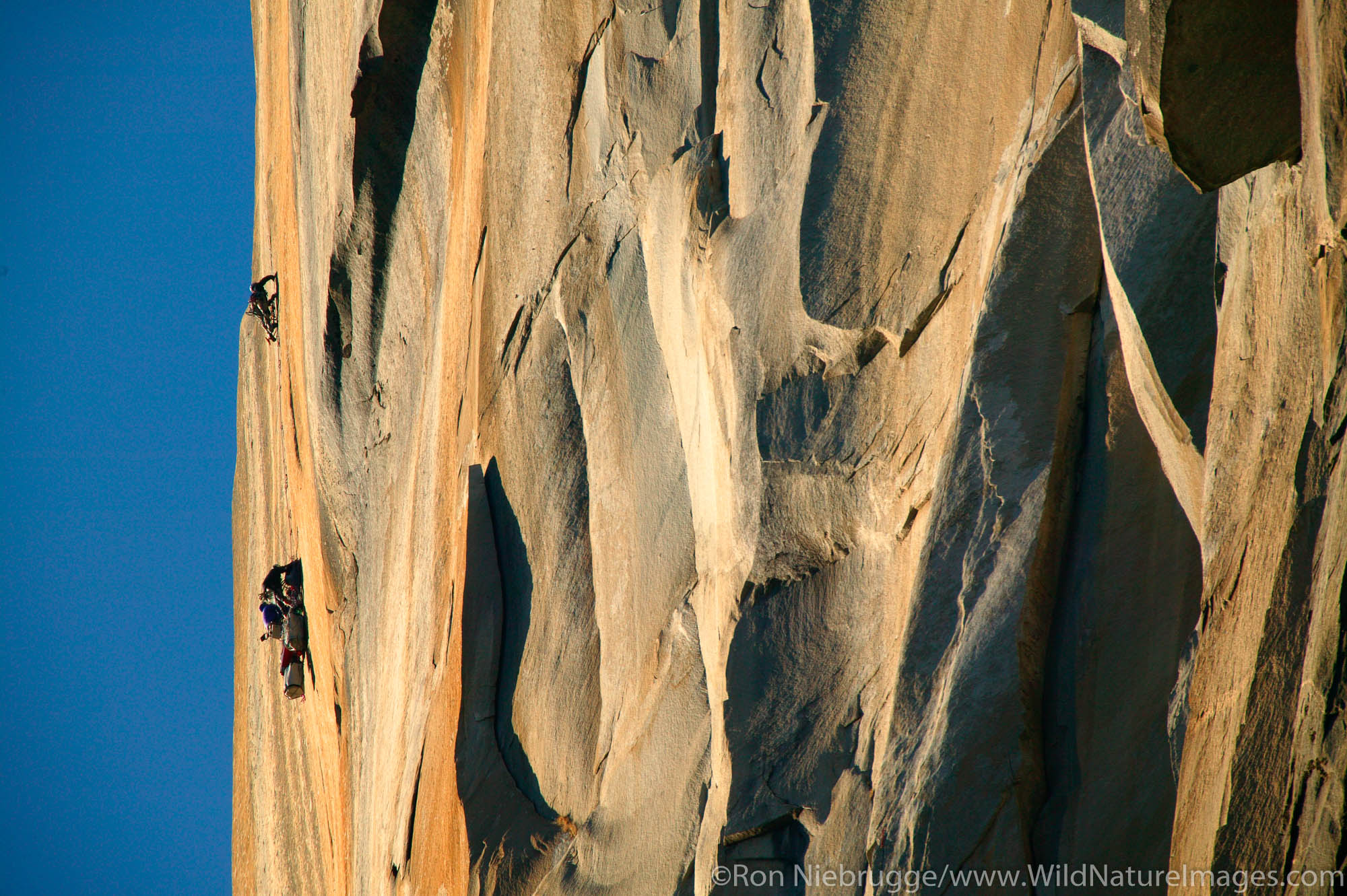Climbers high upon El Capitan, Yosemite National Park, California.