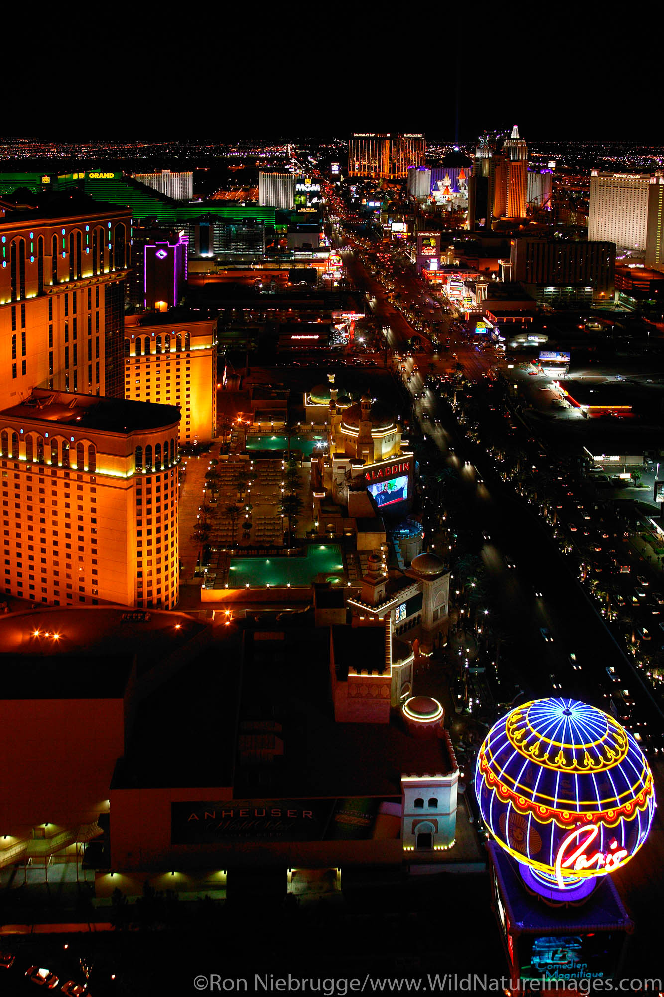The view of the strip from the Eiffel Tower at the Paris resort hotel and casino in Las Vegas, Nevada.