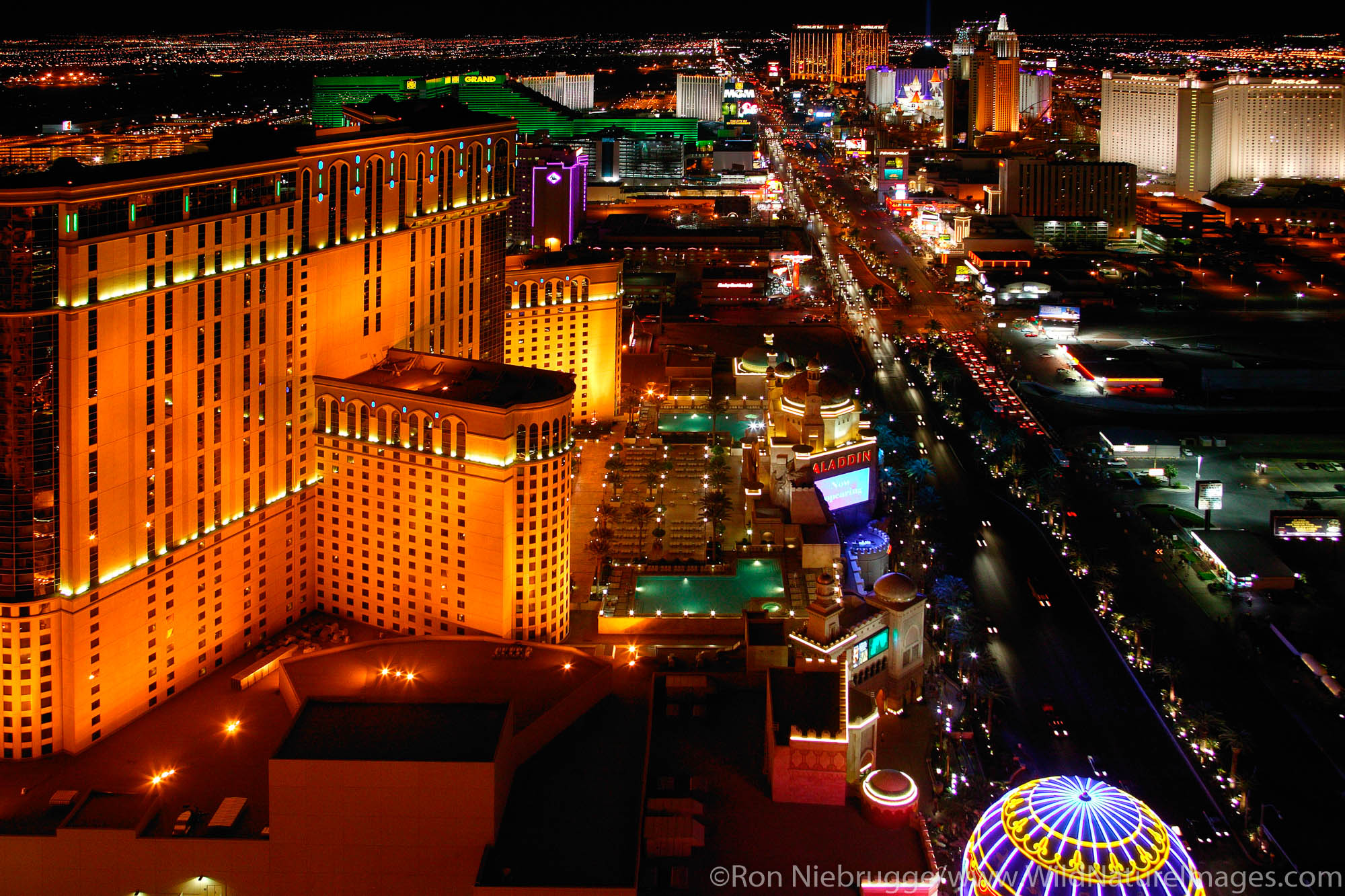 The view of the strip from the Eiffel Tower at the Paris resort hotel and casino in Las Vegas, Nevada.