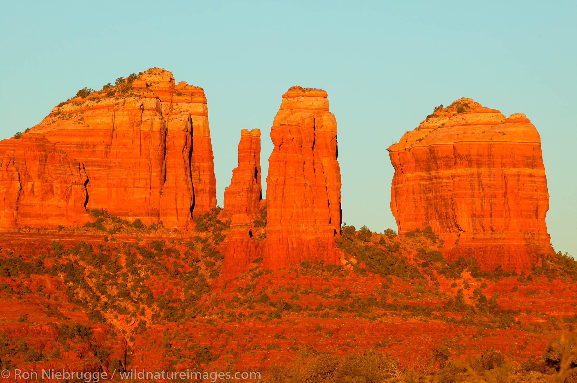 Sunrise light on Cathedral Rock, Sedona, Arizona.