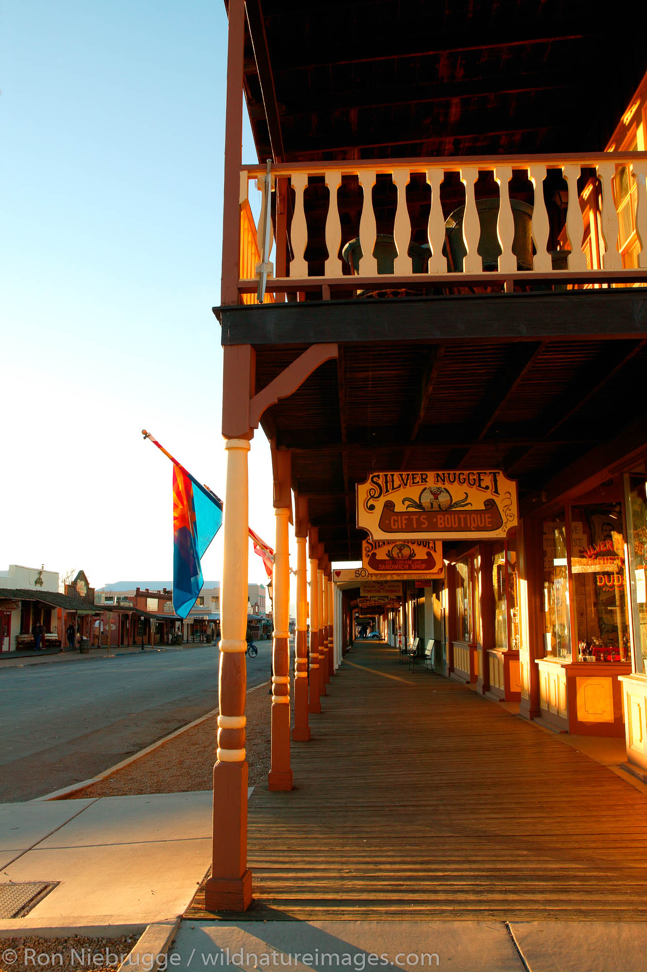 The main street (Allen Street) at sunset, historic Tombstone Arizona, site of the OK Coral gunfight.