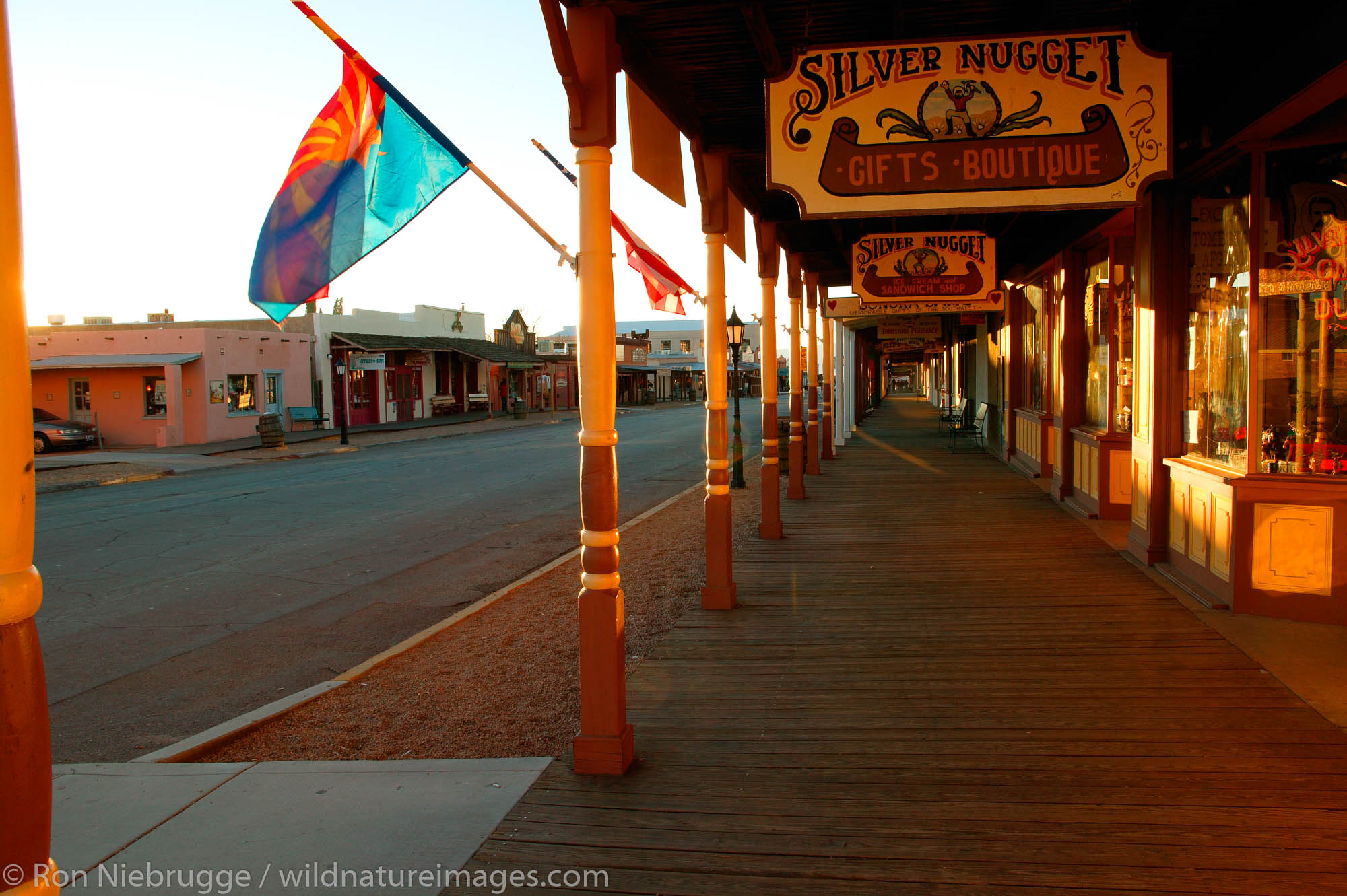 The main street (Allen Street) at sunset, historic Tombstone Arizona, site of the OK Coral gunfight.