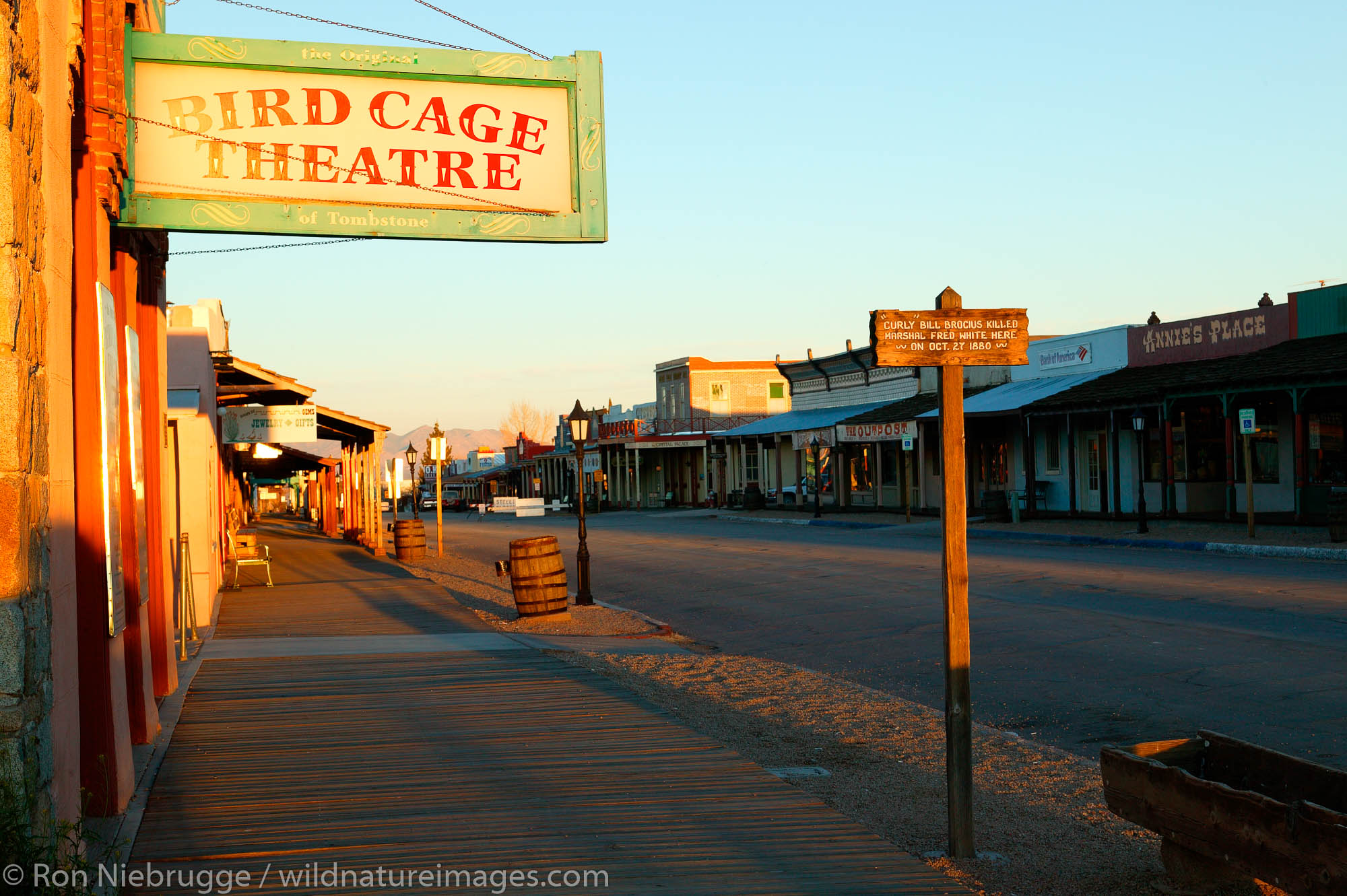 The main street (Allen Street) at sunrise in historic Tombstone, Arizona; site of the OK Coral gunfight.