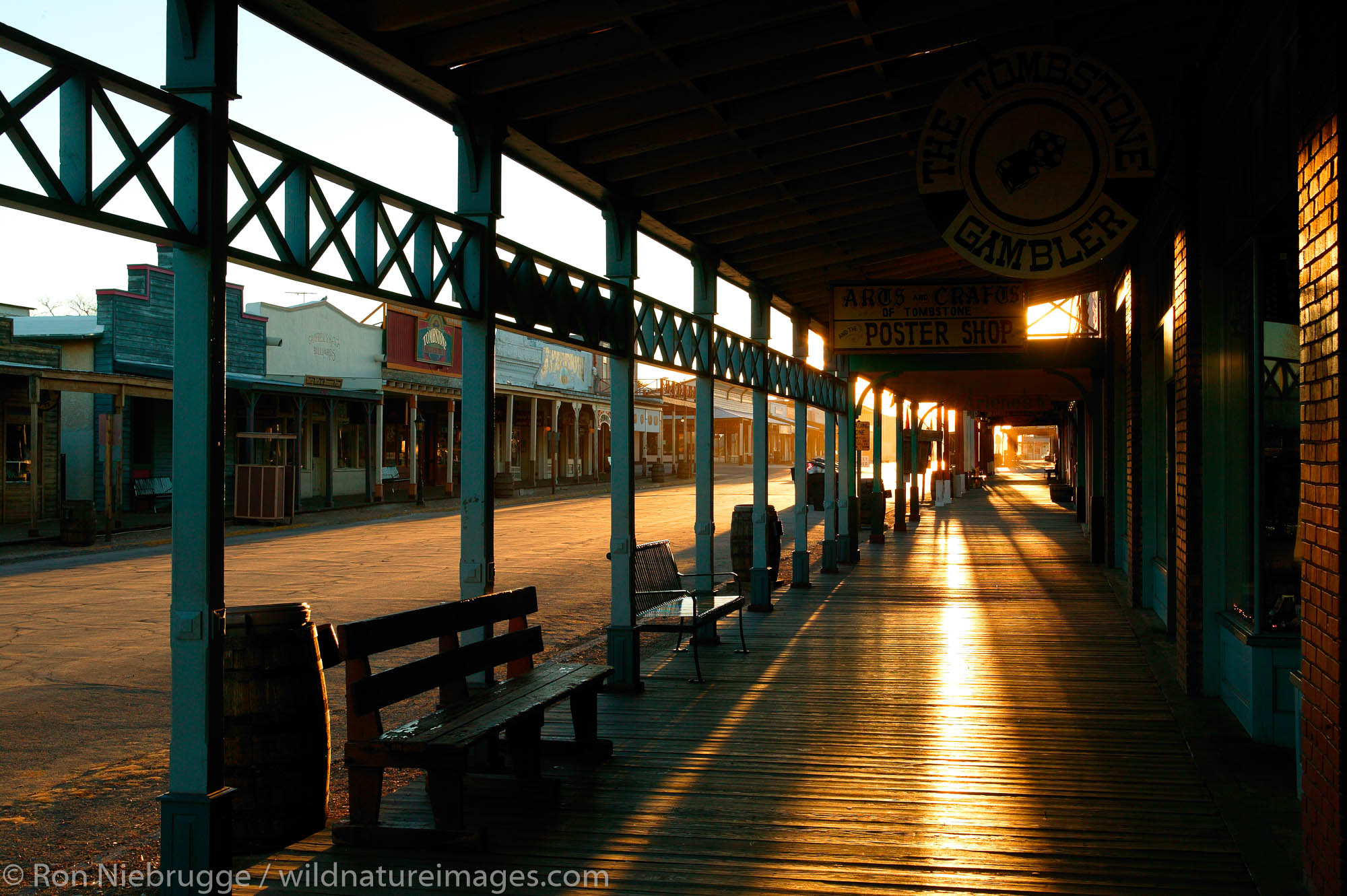 The main street (Allen Street) at sunrise in historic Tombstone, Arizona; site of the OK Coral gunfight.