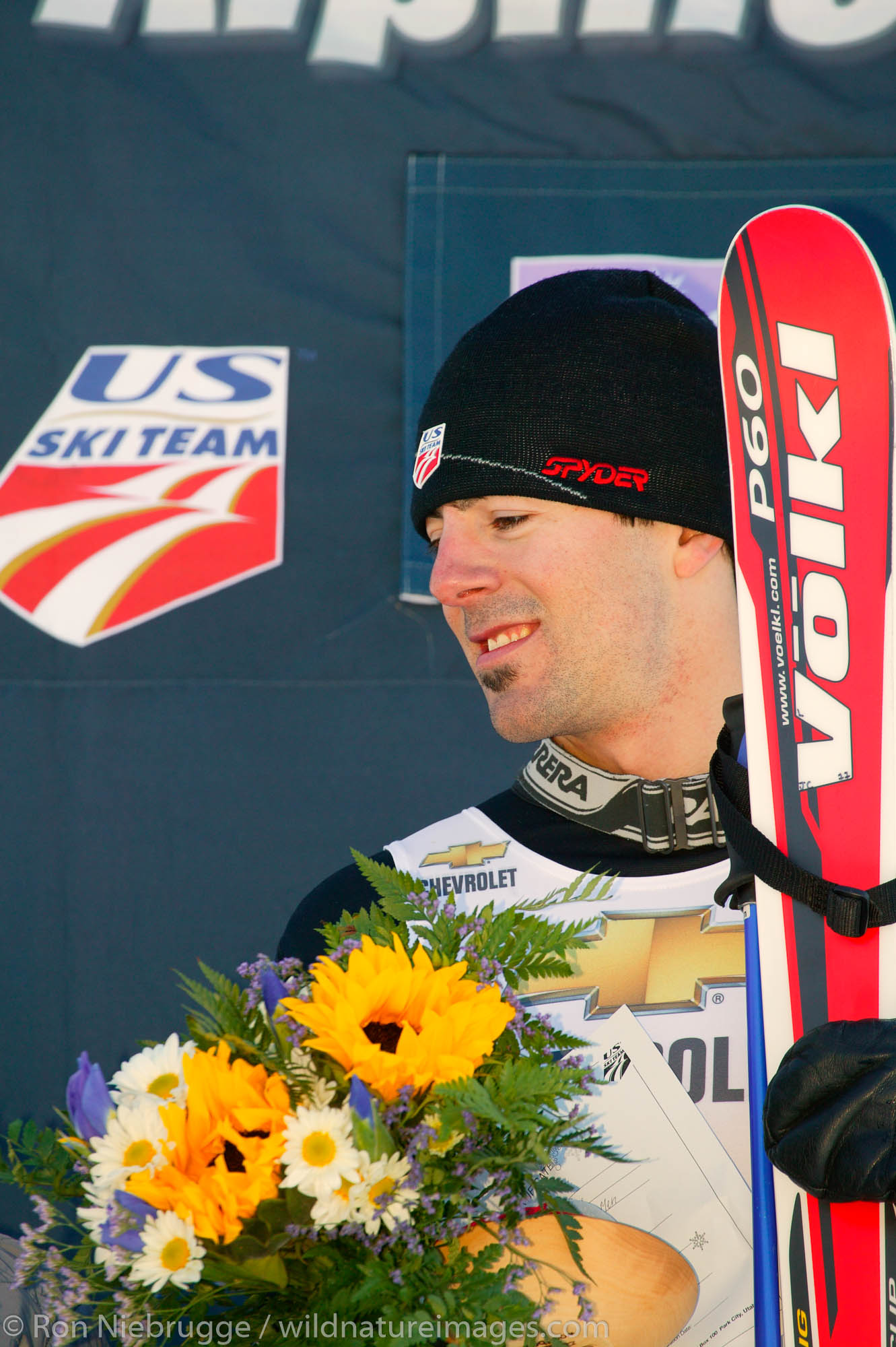 Tom Rothrock at the podium of the men's giant slalom, 2004 Chevrolet Alpine National Championships, Alyeska Resort, Alaska.