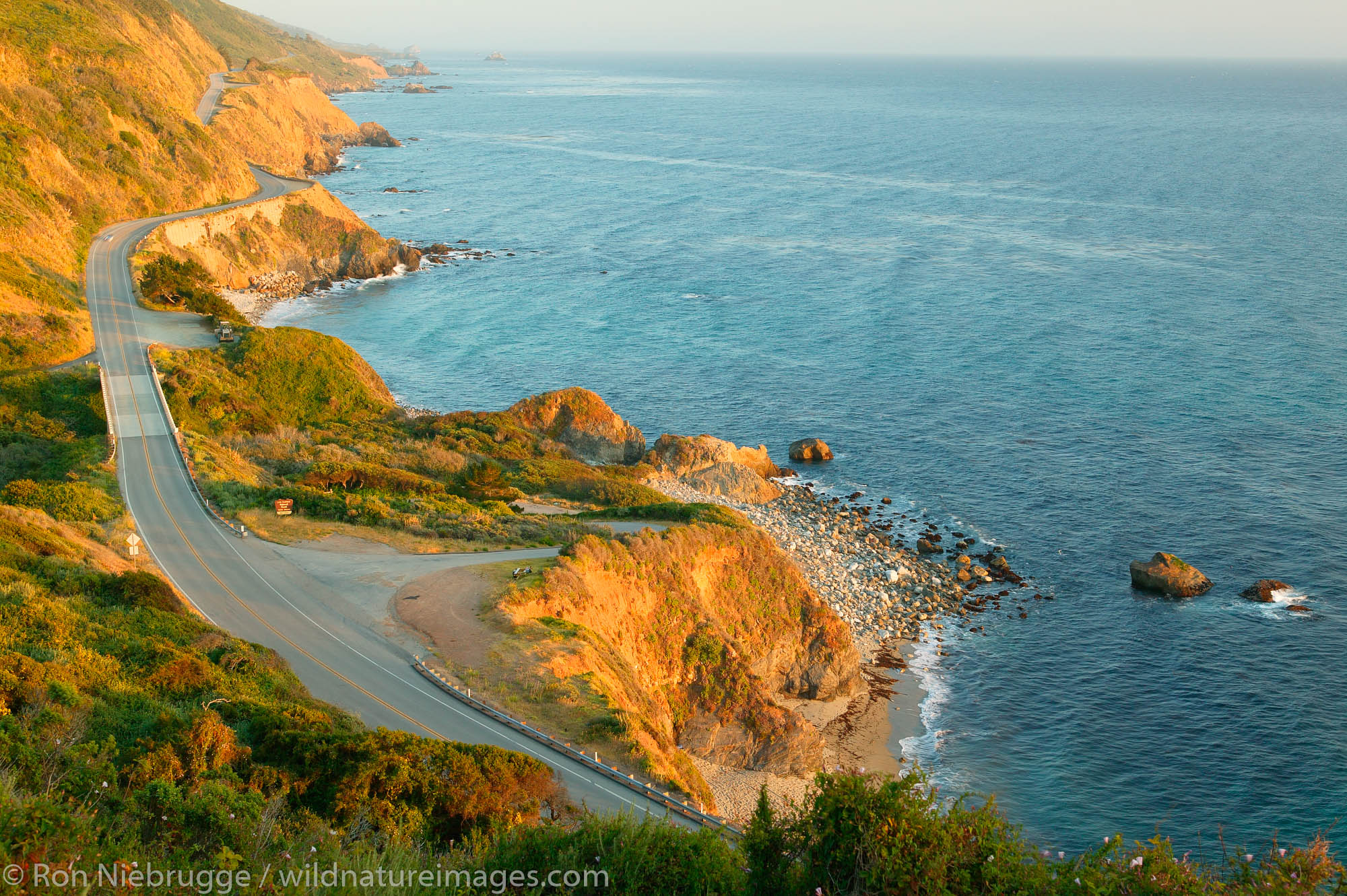 Highway One and the Pacific Ocean and the Monterey Bay National Marine Sanctuary, Central Coast, Big Sur, California.