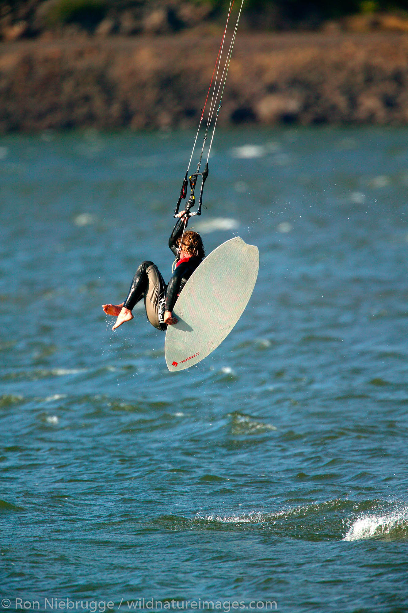 Kite boarding in the Columbia River, Columbia River Gorge National Scenic Area, Lake Hood, Oregon.