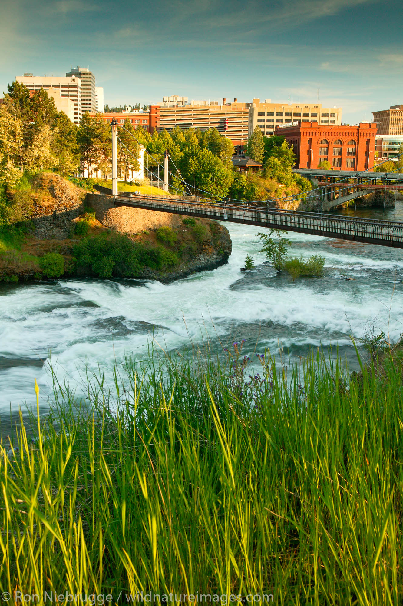 The waterfalls along the Spokane River and Riverfront Park, downtown Spokane, Washington.  Riverfront Park was site of the 1974...