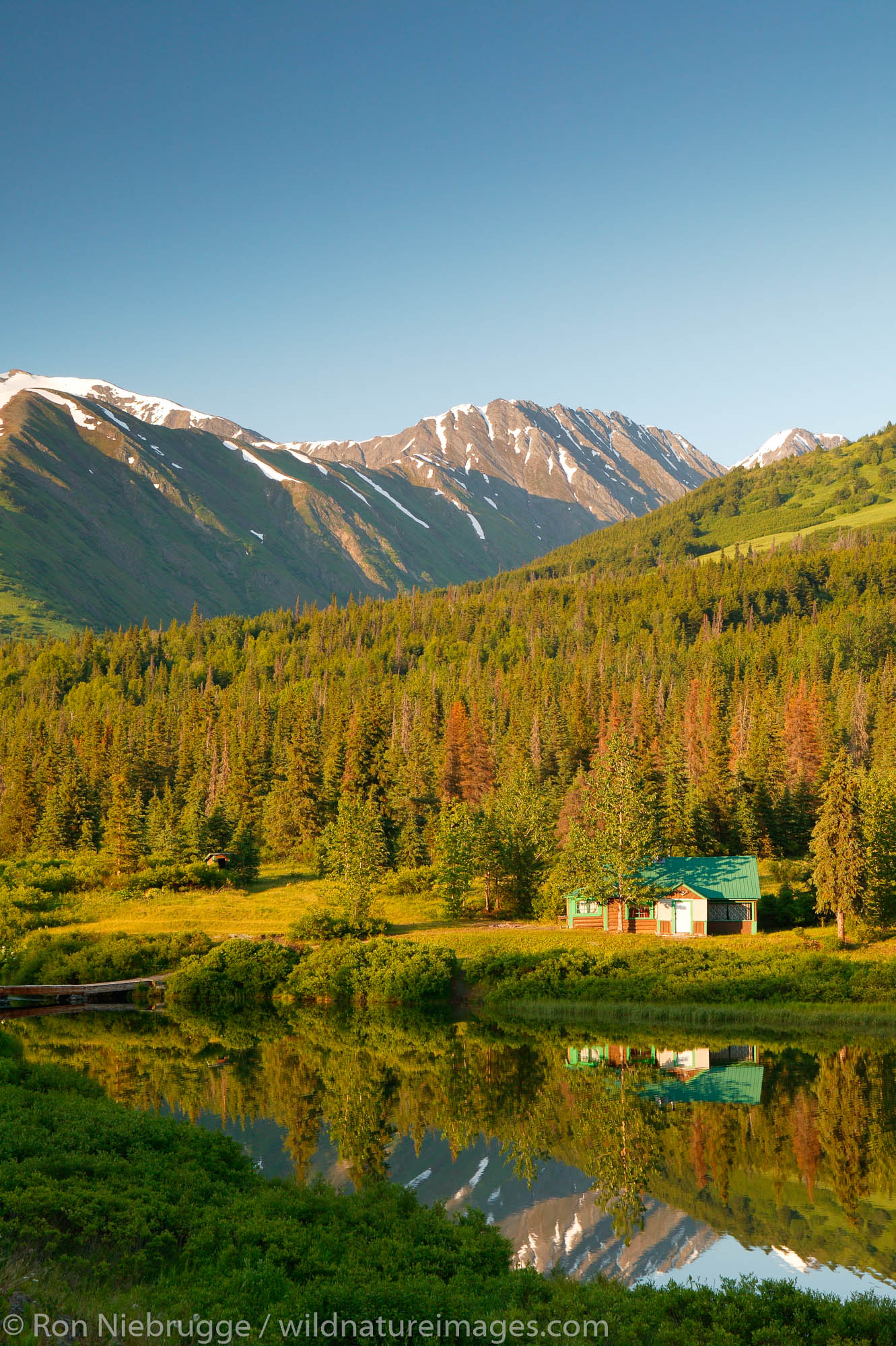 Cabin on Lower Summit Lake, Kenai Peninsula and the Chugach National Forest, Alaska.