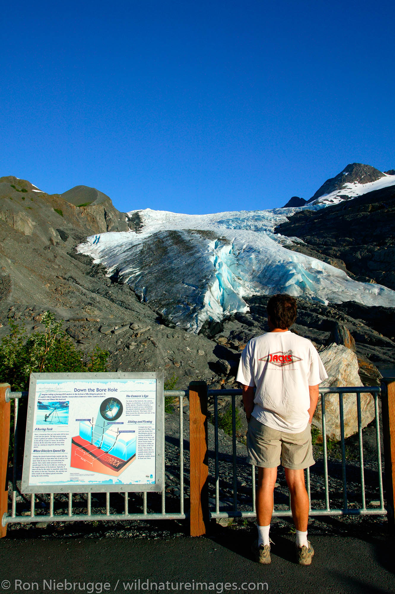 A visitor (MR) view the Worthington Glacier at the Worthington Glacier State Recreation Site in the Chugach Mountains and Chugach...