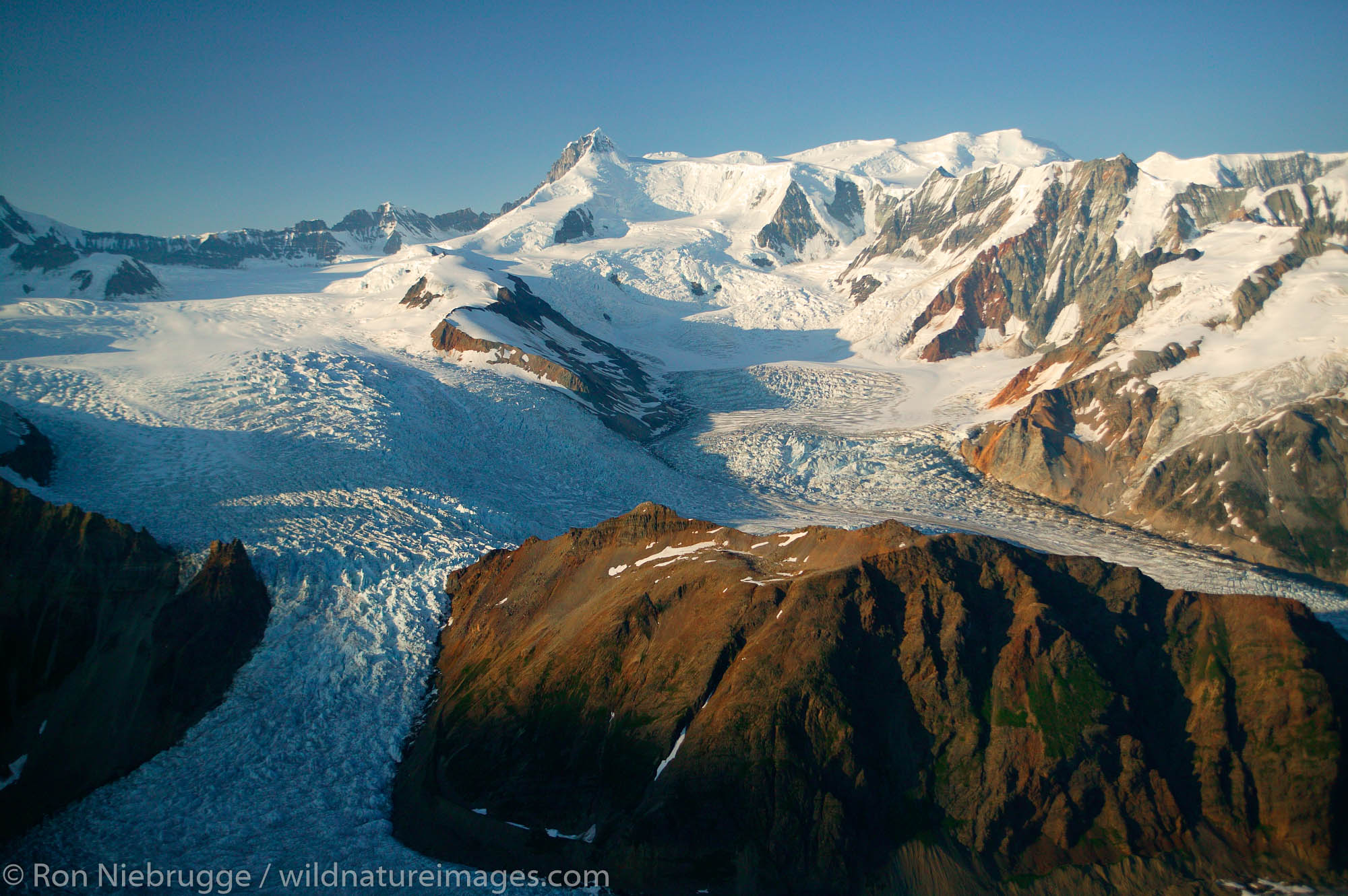 Glaciers flowing down from Regal Moutain (13,845 feet) Wrangell Saint Elias National Park and Preserve, Alaska.