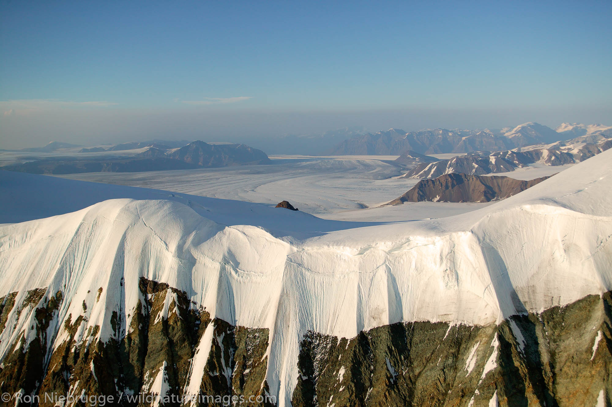 The a piedmont glacier (Nabesna) and mountains, snow and ice near Mount Blackburn (16,390 feet) in Wrangell Saint Elias National...