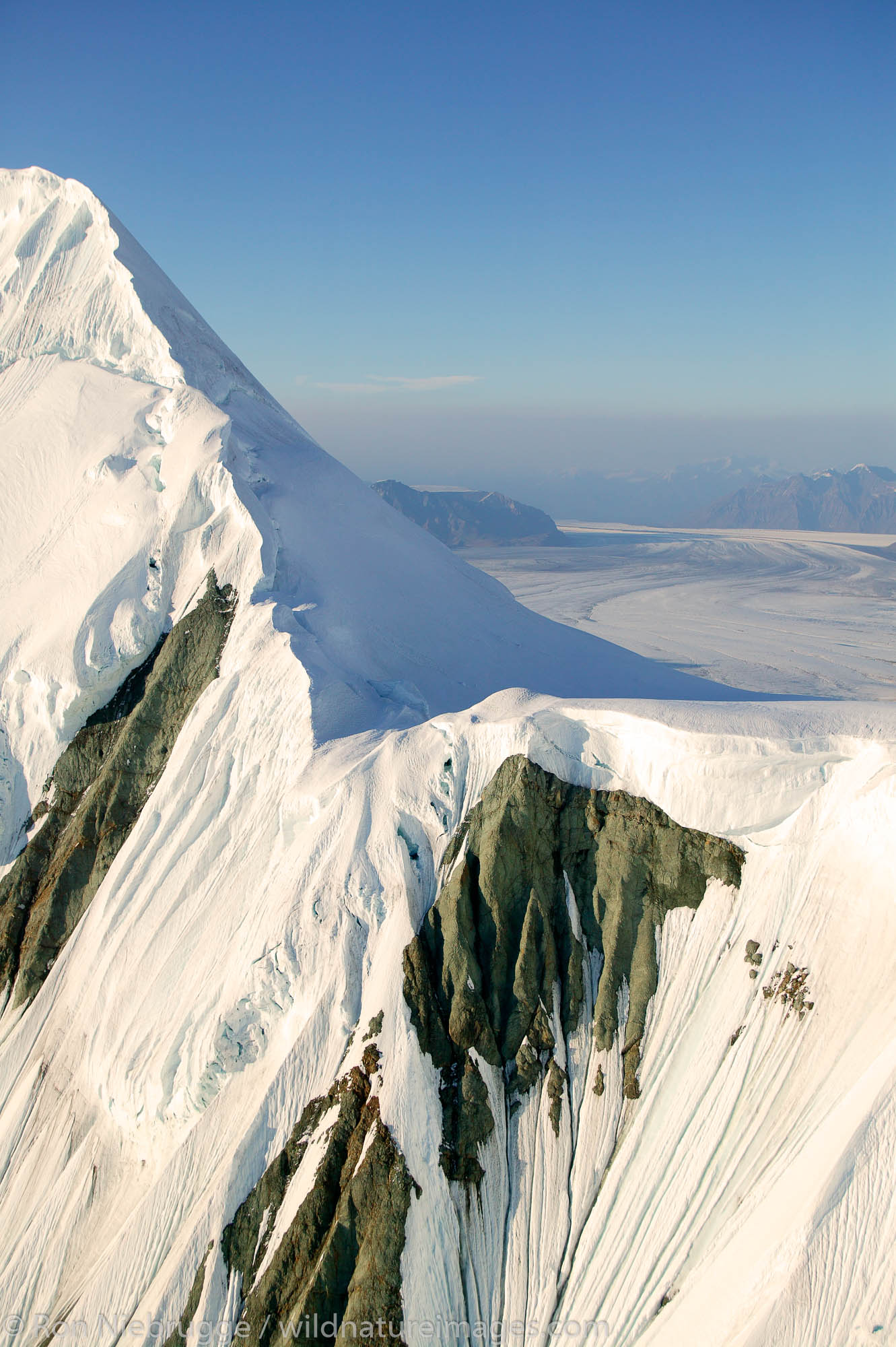 The a piedmont glacier (Nabesna) and mountains, snow and ice near Mount Blackburn (16,390 feet) in Wrangell Saint Elias National...