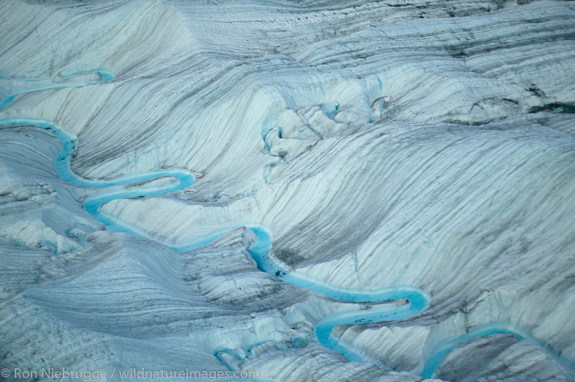 Meltwater on the surface of the Root Glacier, Wrangell-St. Elias National Park and Preserve, Alaska.