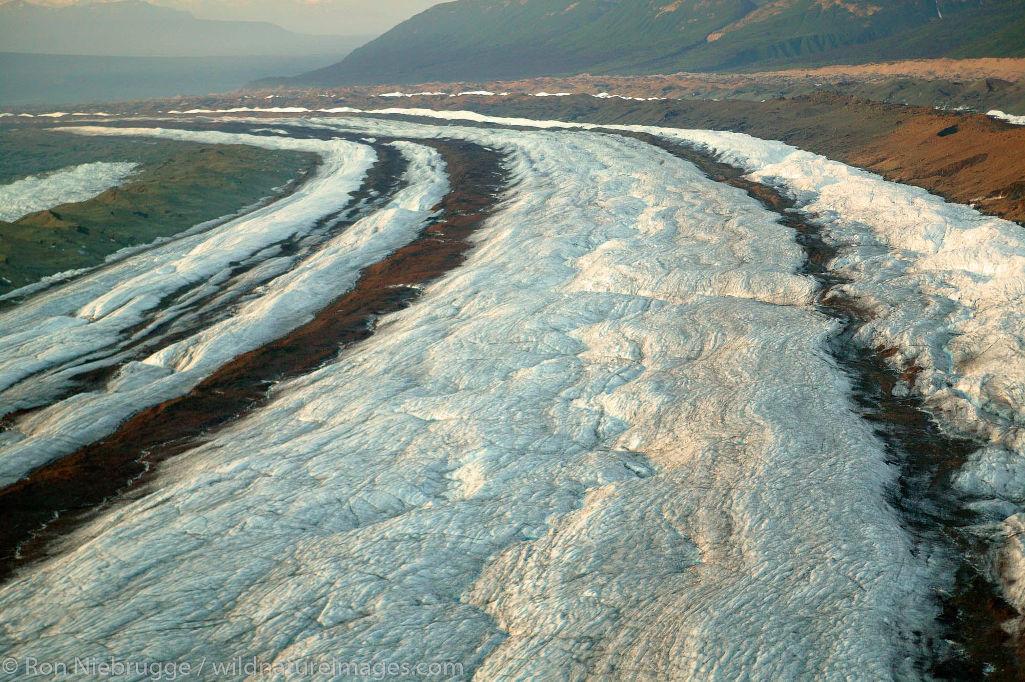 Medial moraine patterns on the Kennicott Glacier, Wrangell-St. Elias National Park and Preserve, Alaska.