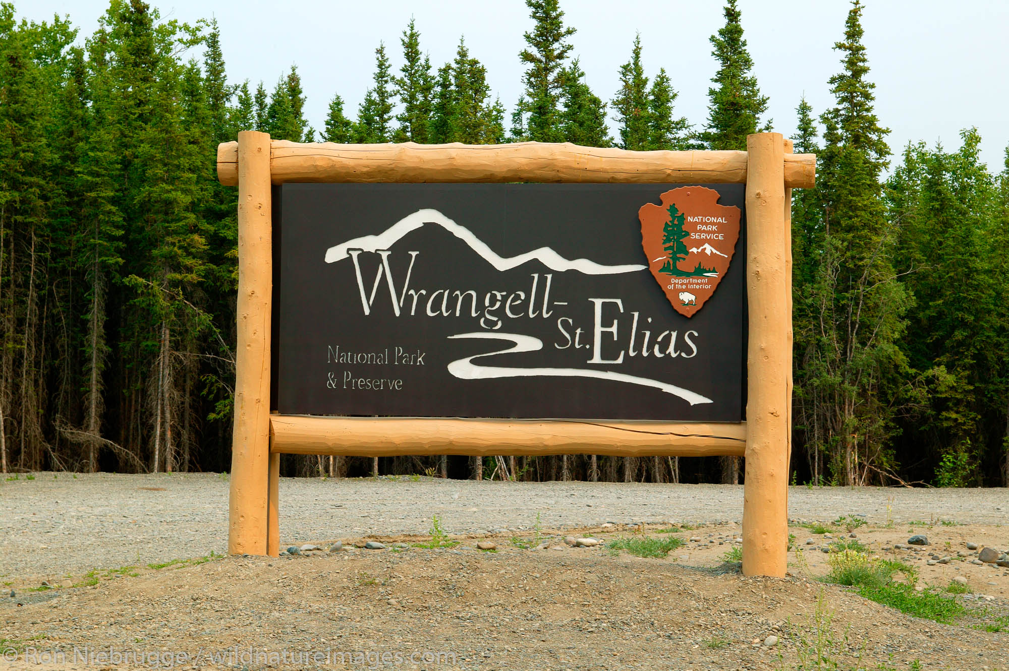 The sign at the visitor center and headquarters for the Wrangell-St Elias National Park and Preserve, Alaska.