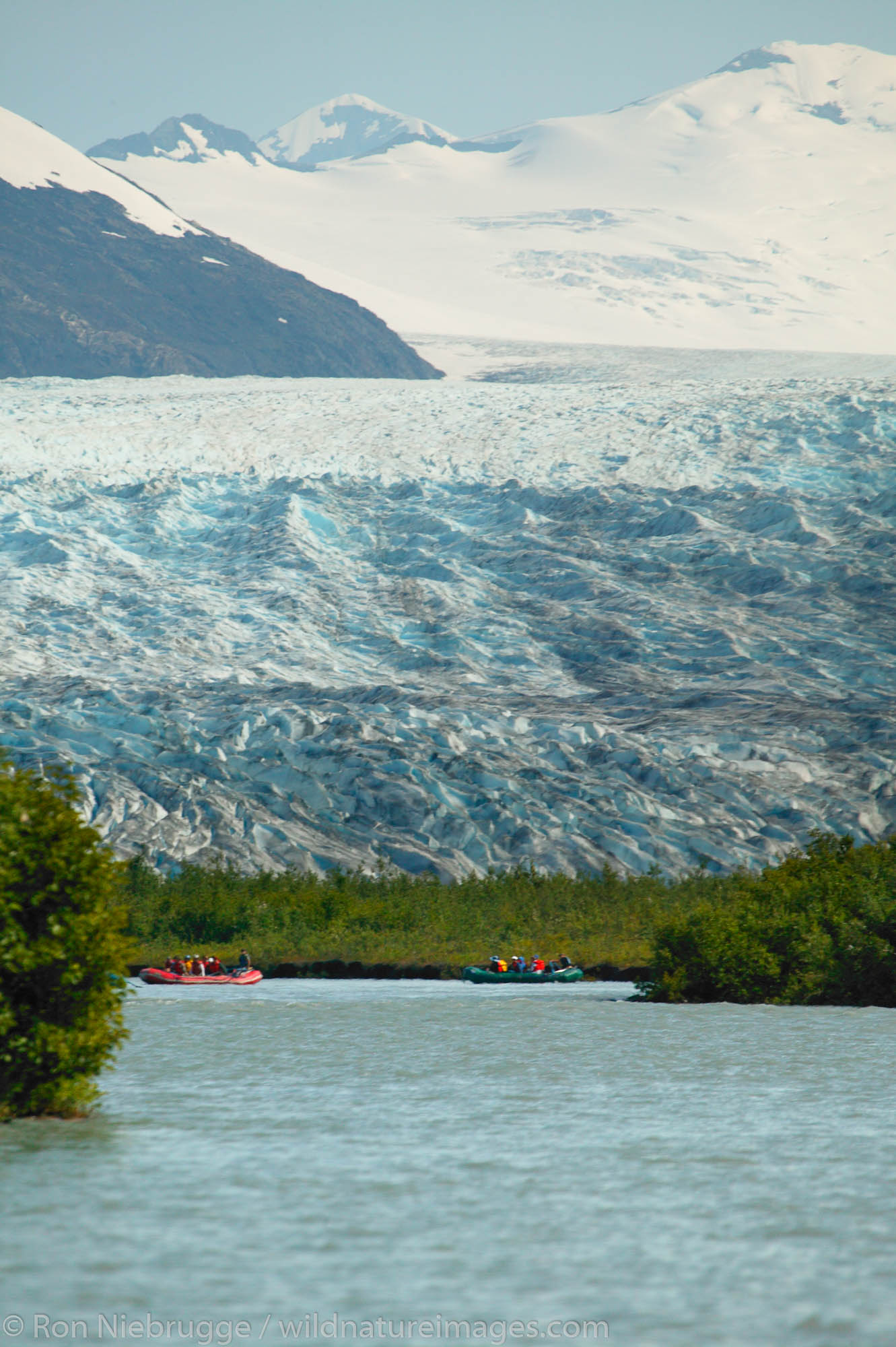 Rafting on the Placer River in front of Spencer Glacier, Chugach National Forest, Kenai Peninsula, Alaska.  July 13, 2004 Porcaro...