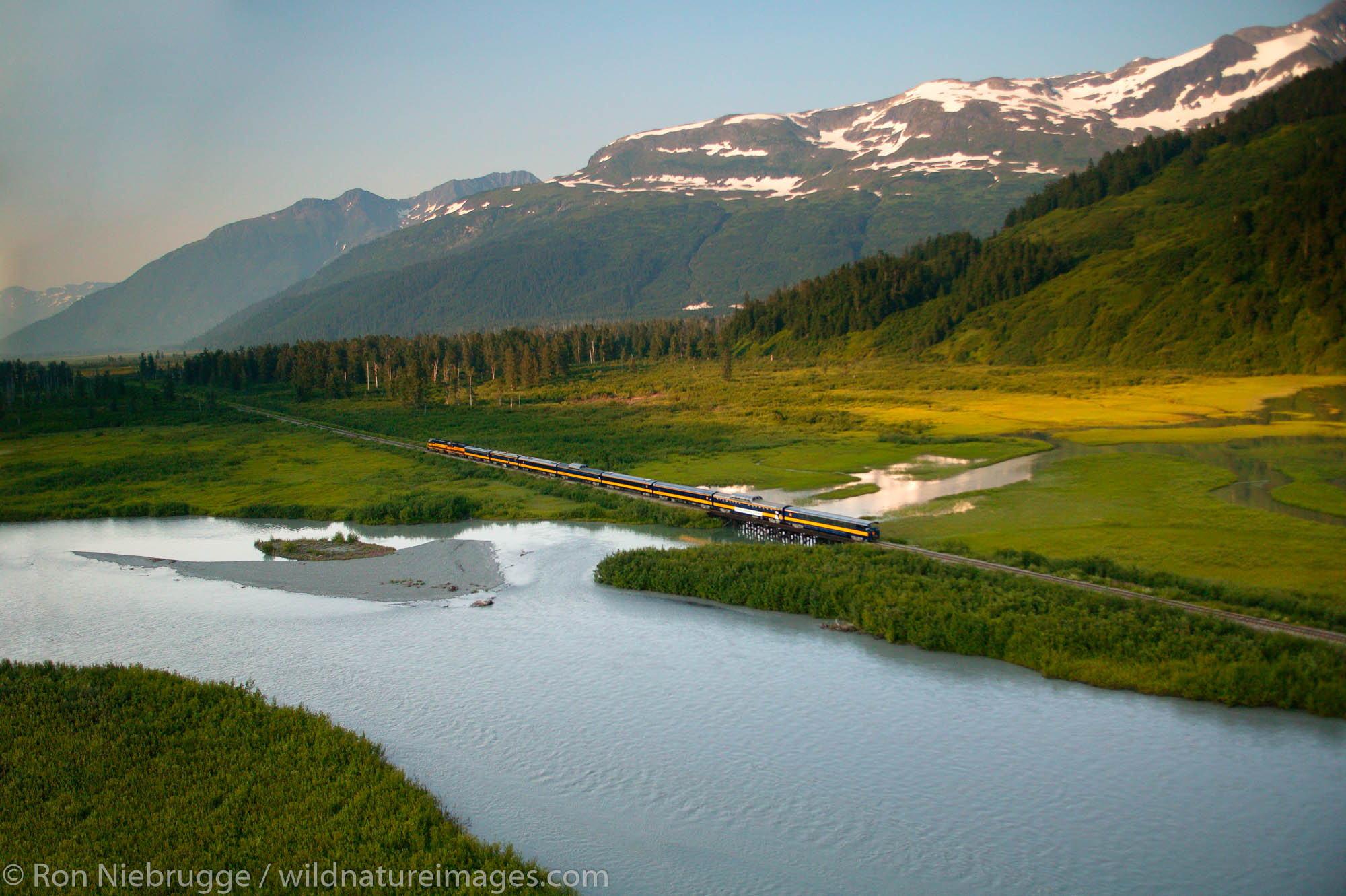 The Alaska Railroad travels through the the Placer River Valley, Chugach National Forest, Alaska. July 13, 2004 Porcaro / Alaska...