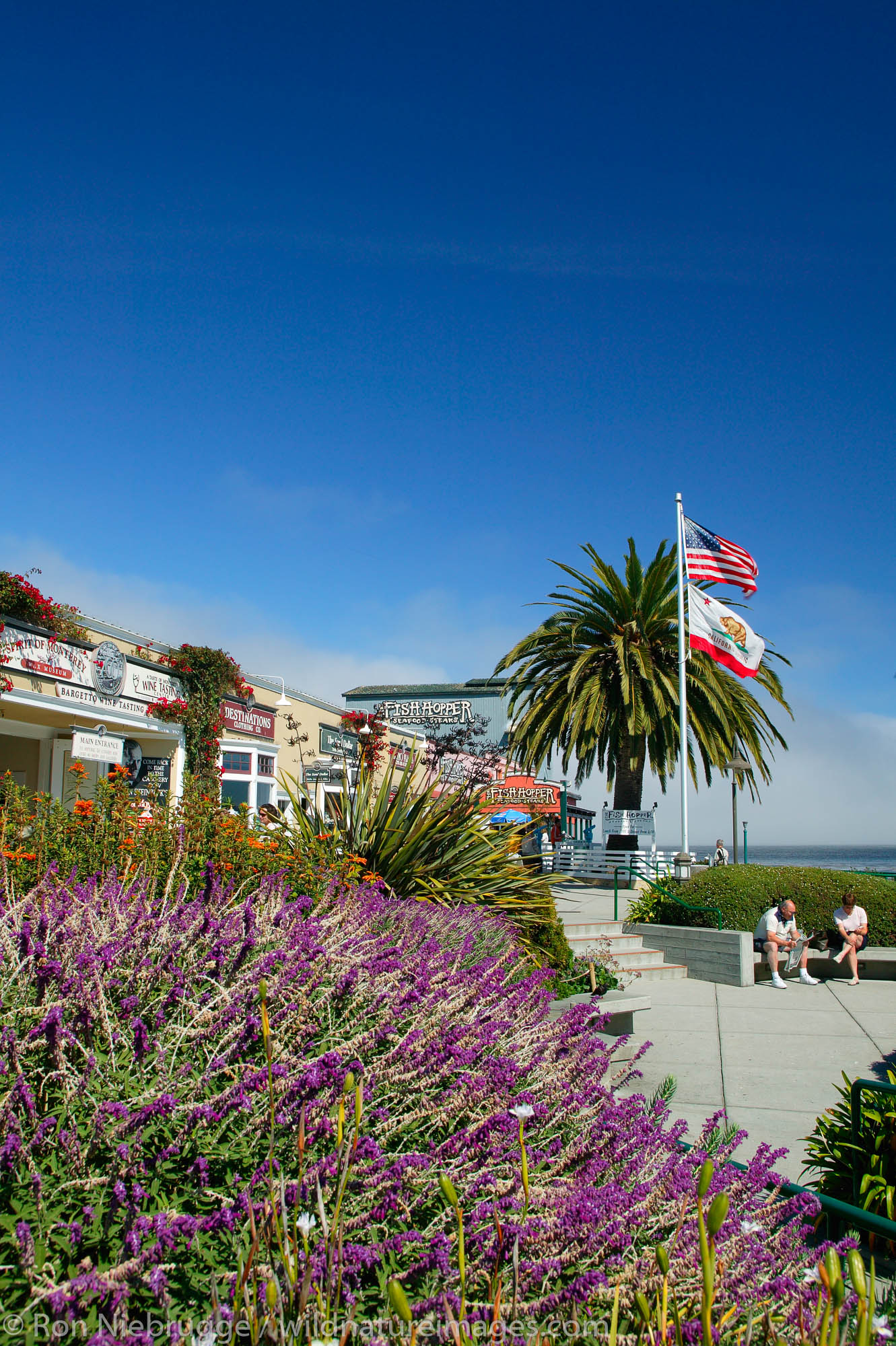 Businesses on a dock along Cannery Row, Monterey, California.