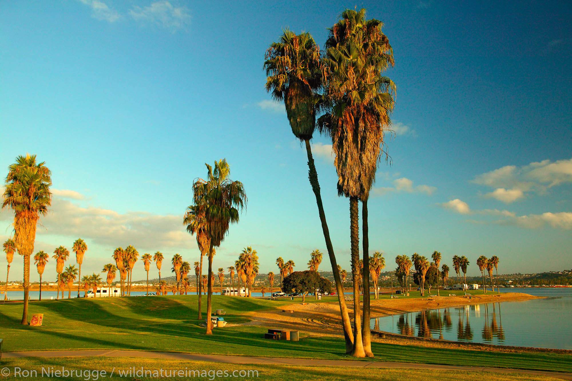 Recreation vehicles at Mission Bay, San Diego, California.
