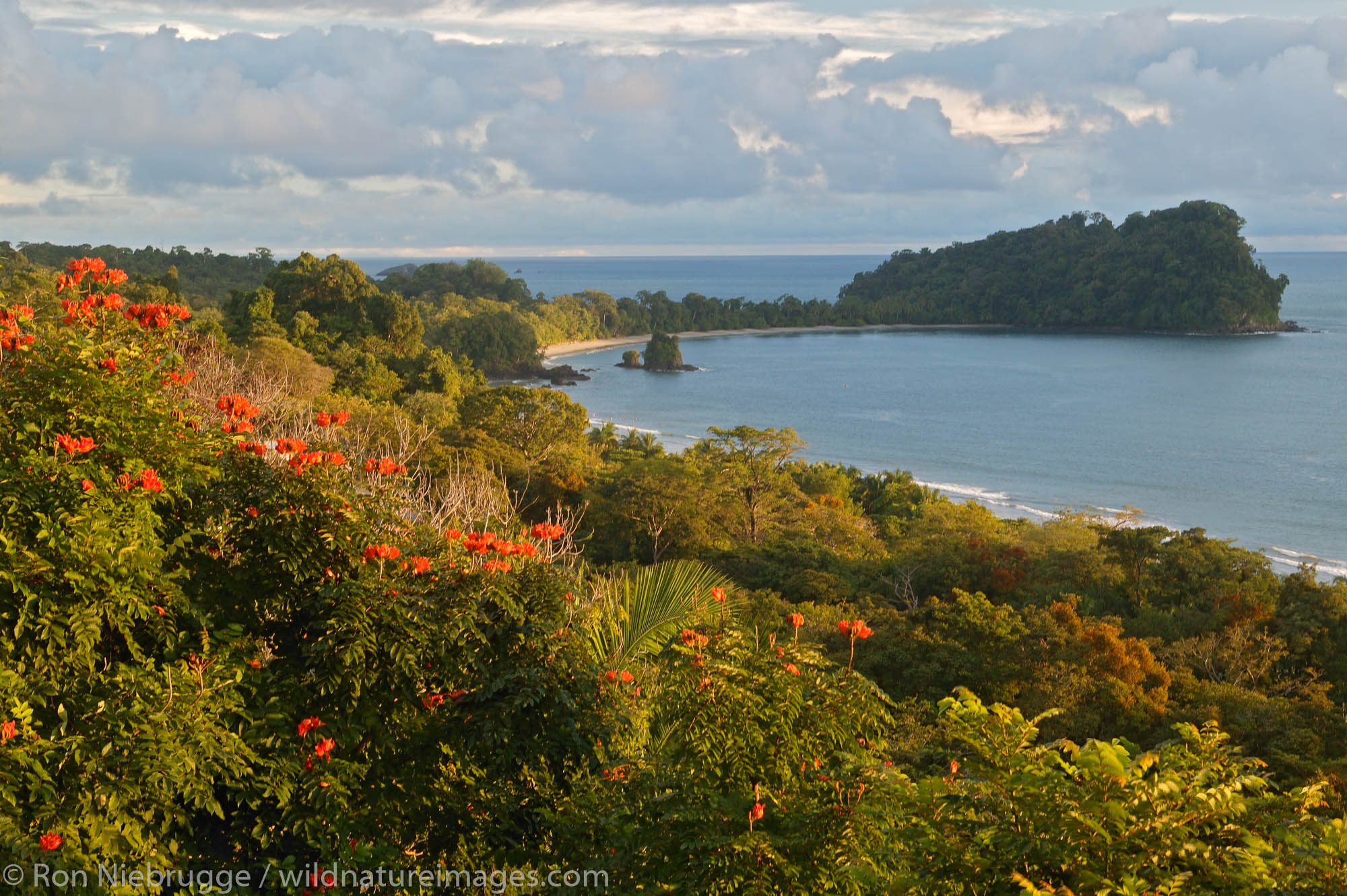 The view of Manuel Antonio National Park's Second Beach and Punta Catedral along with the Pacific Ocean, Manuel Antonio, Costa...