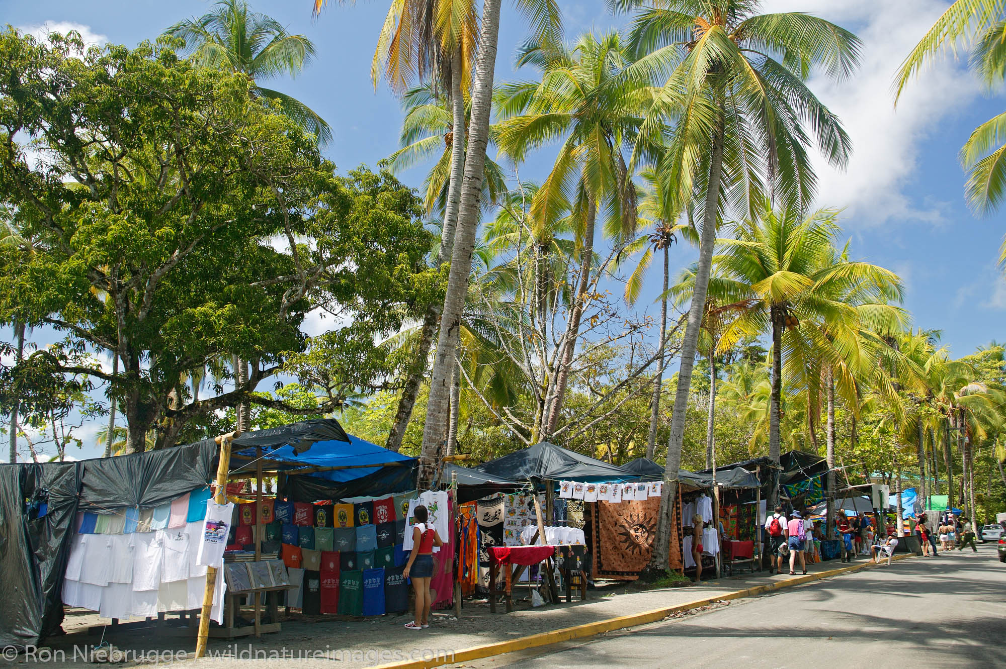 The shops along First Beach and the Pacific Ocean at Manuel Antonio, Costa Rica.