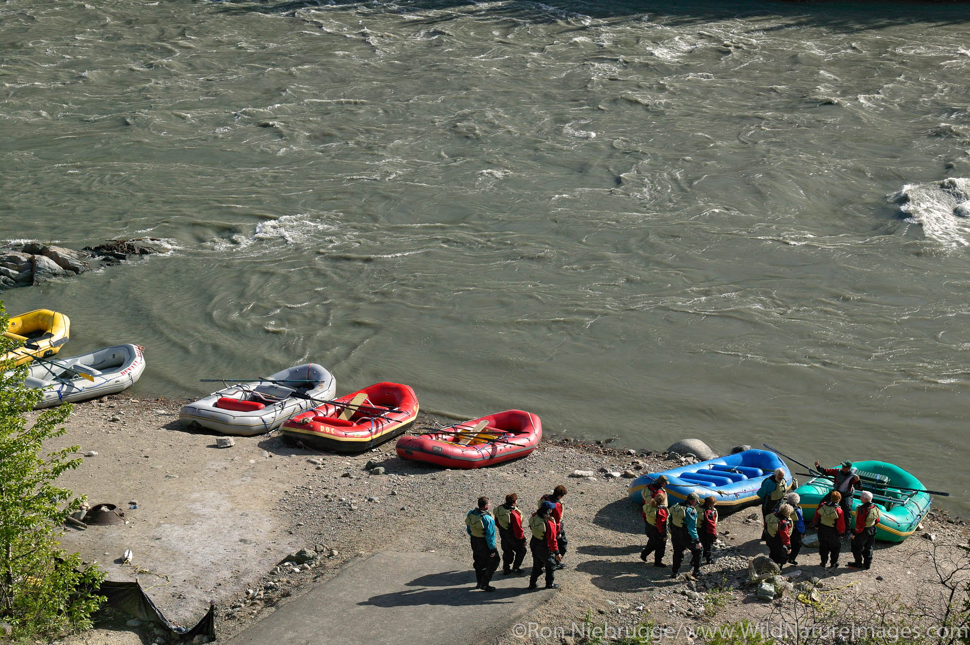 Rafters getting ready to enter the Nenana River, near Denali National Park, Alaska.