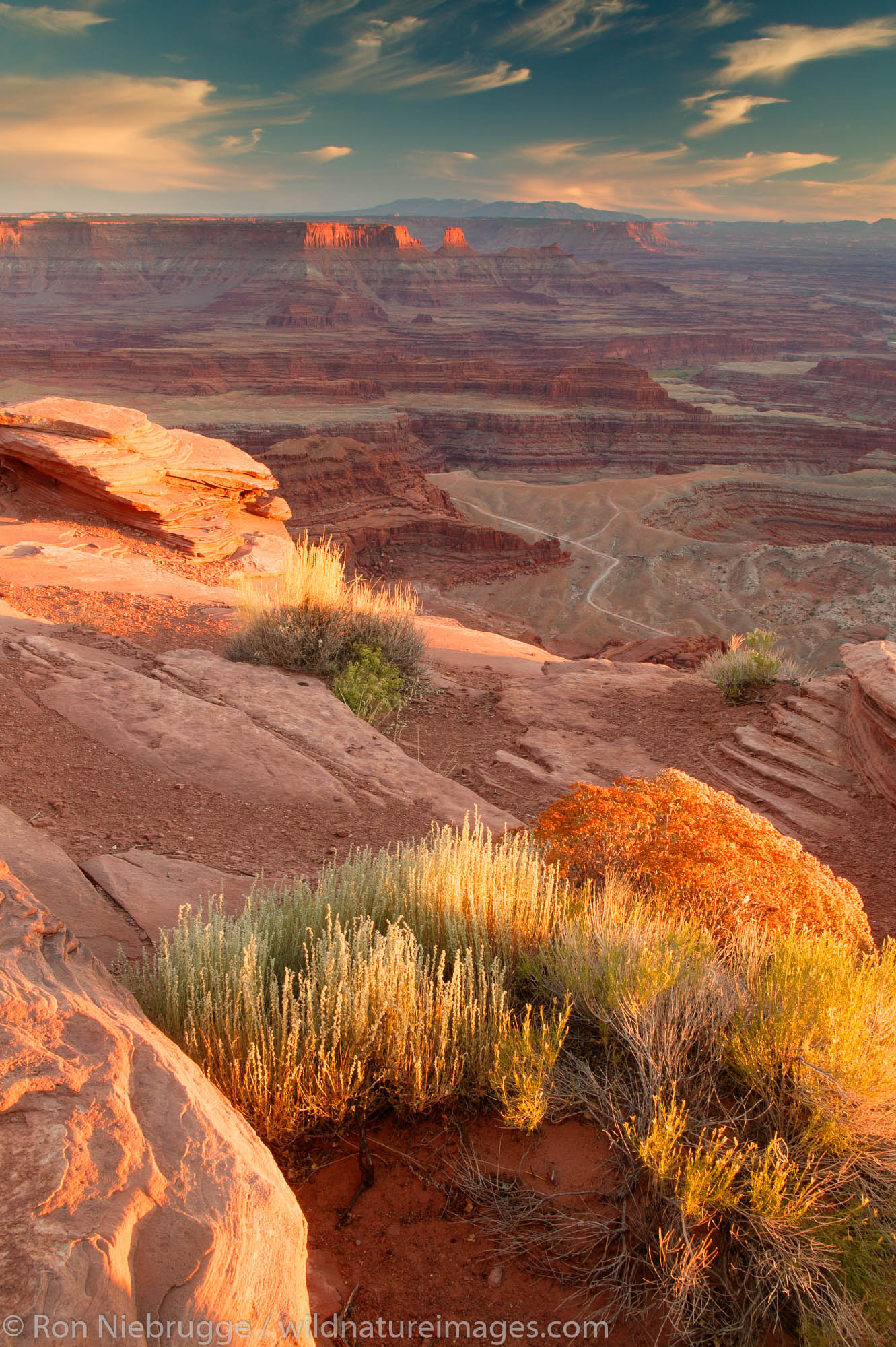 Dead Horse Point Overlook at sunset from Dead Horse Point State Park, near Moab, Utah.