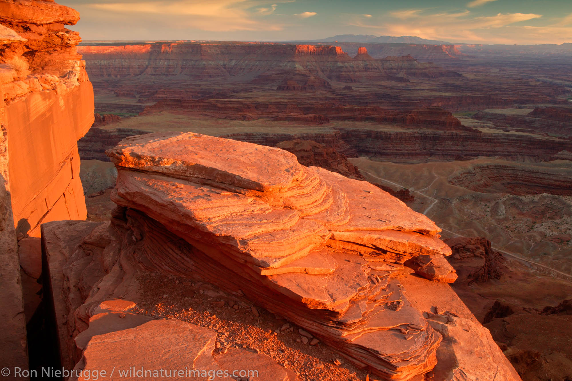 Dead Horse Point Overlook at sunset from Dead Horse Point State Park, near Moab, Utah.
