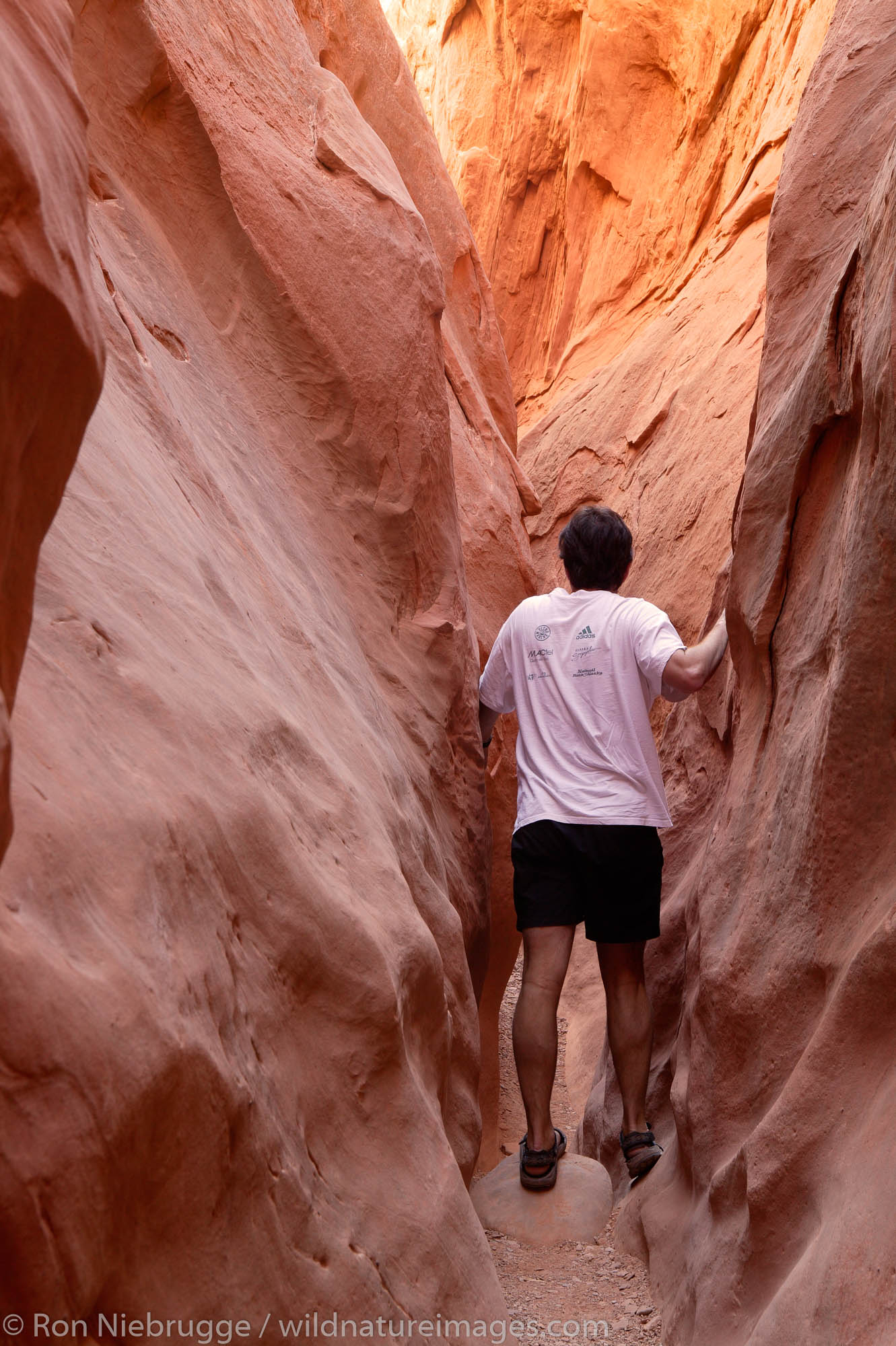 A visitor in Little Wild Horse Slot Canyon, San Rafael Swell, Utah.  (model released)