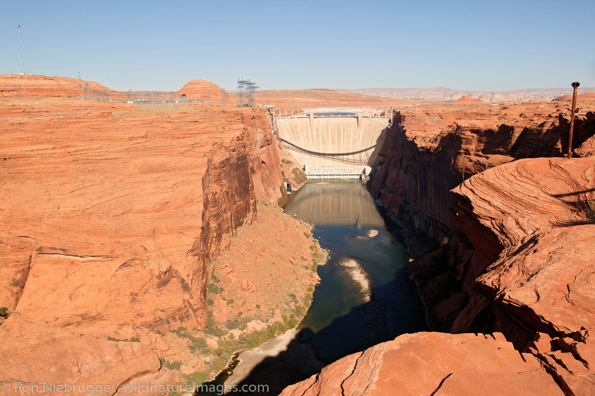 The Glen Canyon Dam on the Colorado River forms Lake Powell, Page, Arizona.