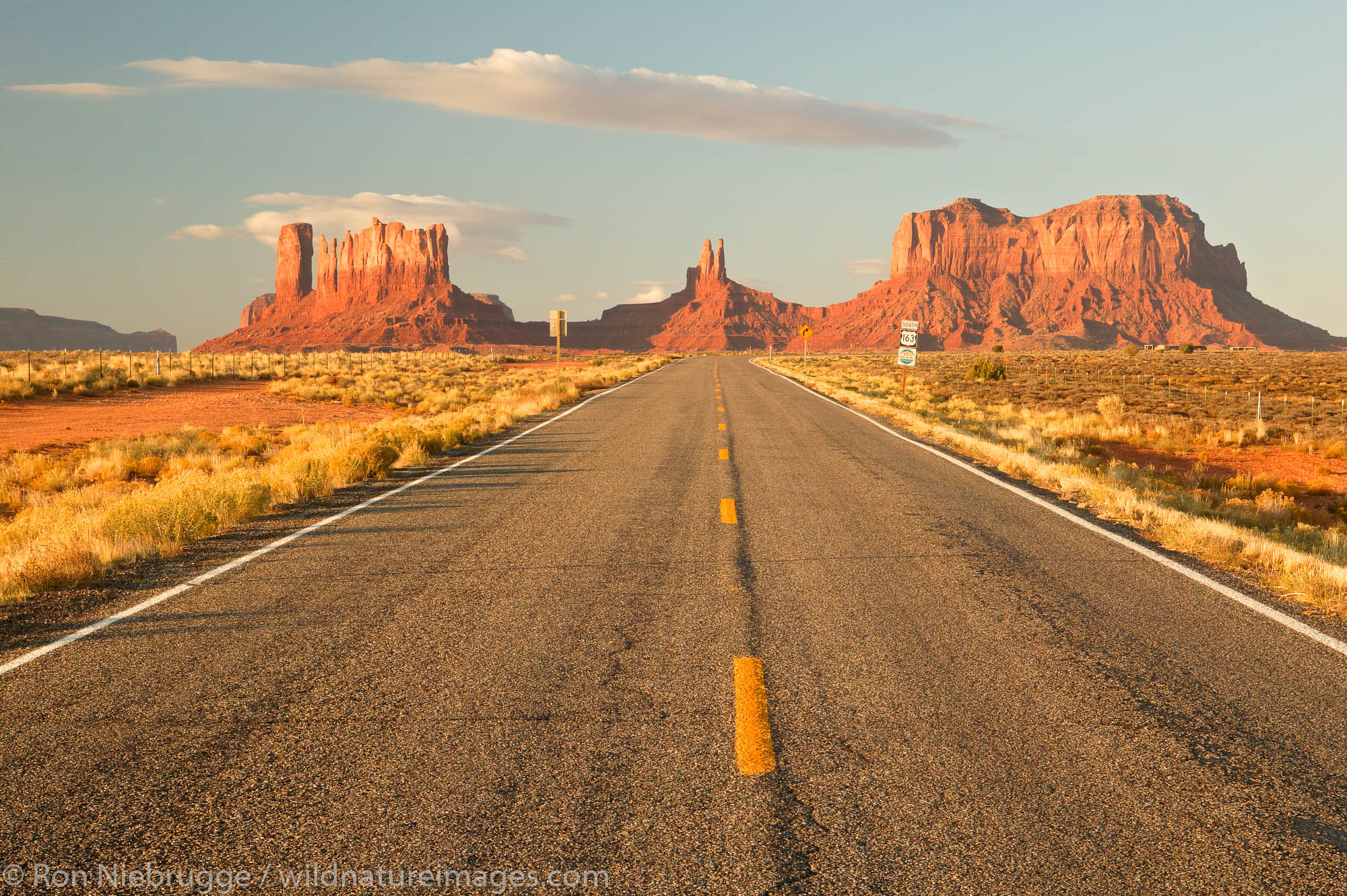 Highway 163 leads towards Monument Valley Navajo Tribal Park, Utah.