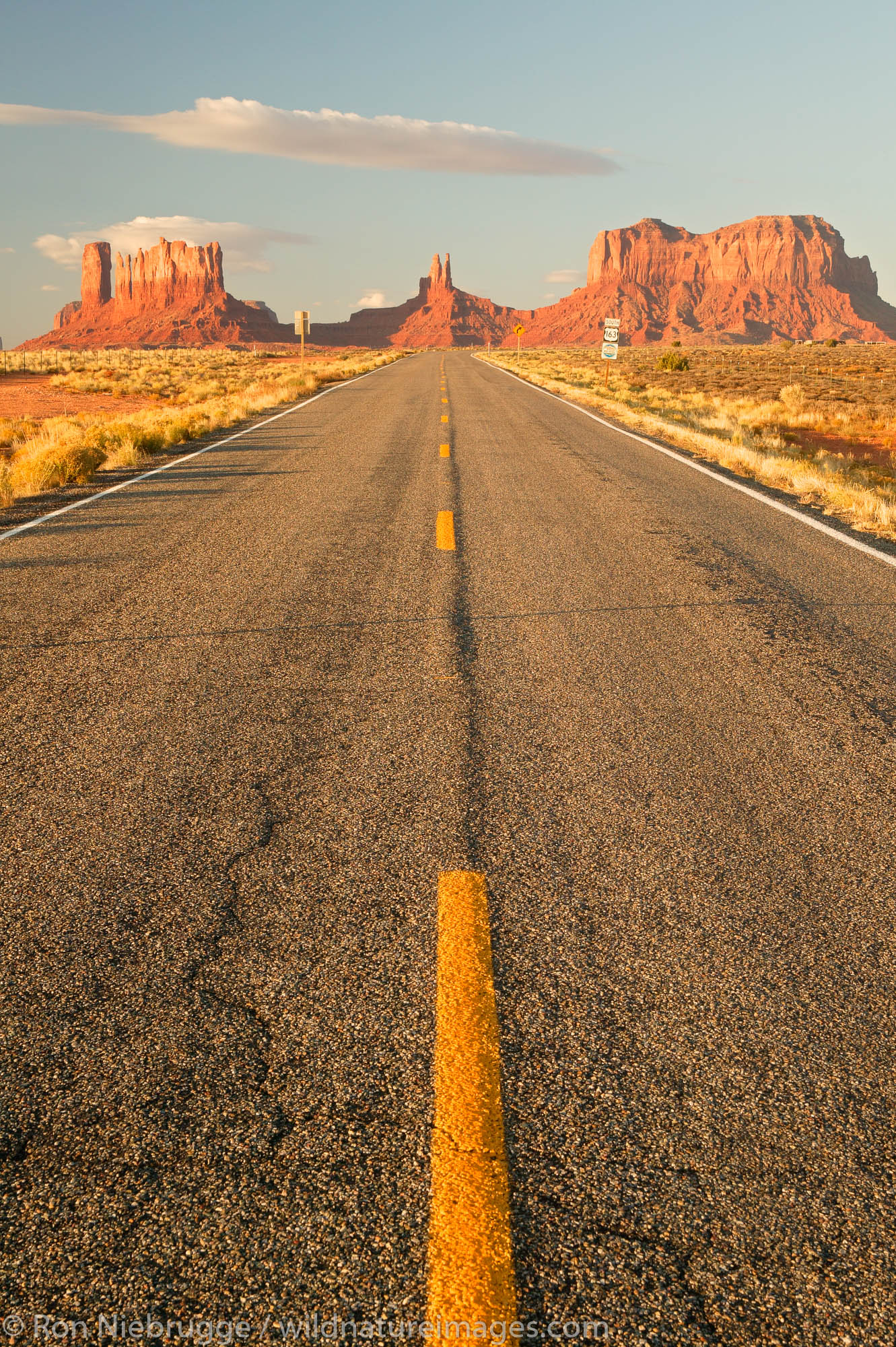Highway 163 leads towards Monument Valley Navajo Tribal Park, Utah.