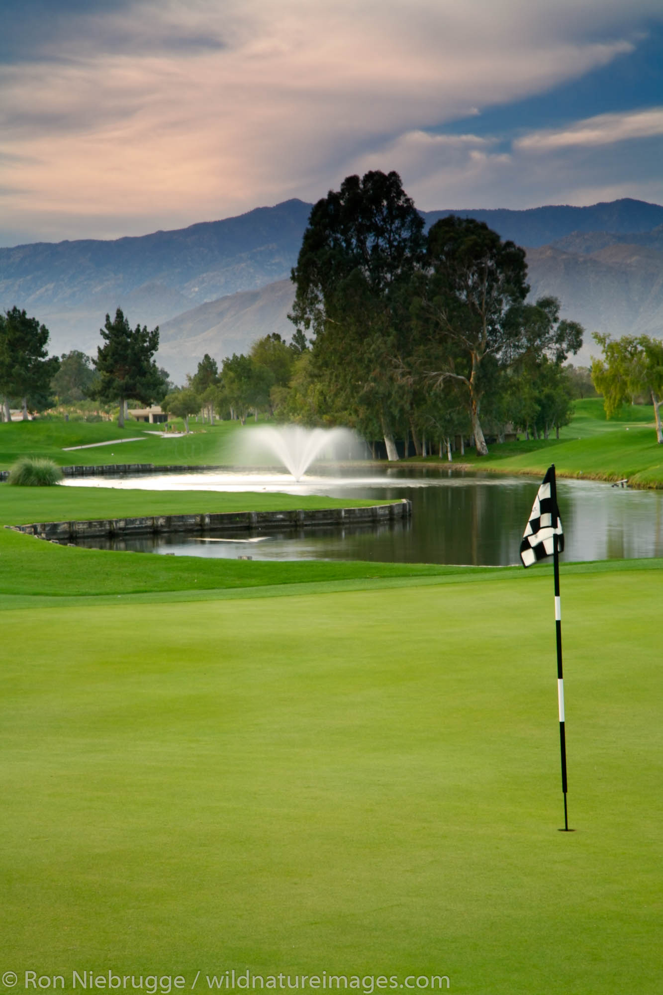 The 18th hole on the golf course at the Westin Mission Hills Resort and Spa in Rancho Mirage near Palm Springs, California.