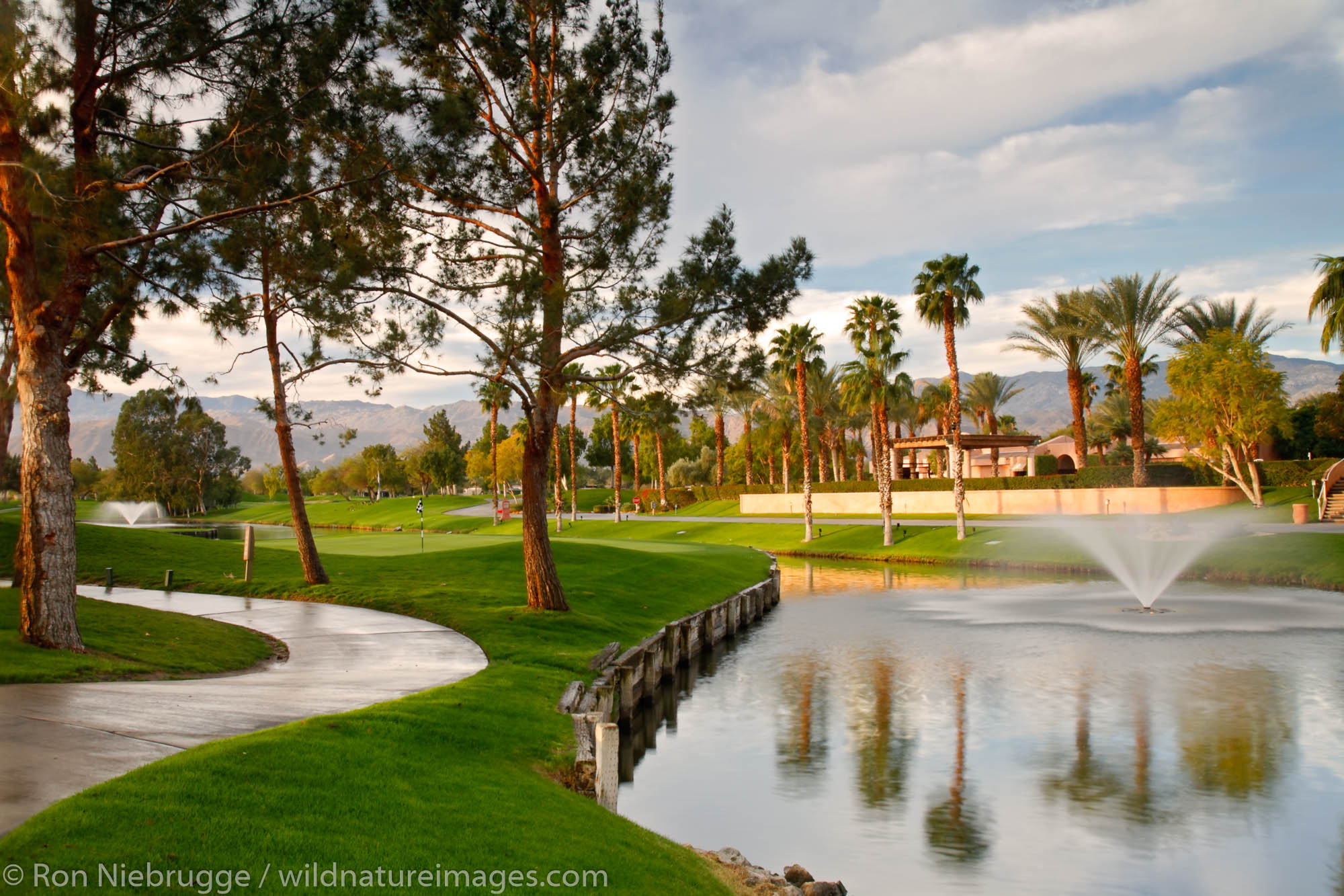 The 18th hole on the golf course at the Westin Mission Hills Resort and Spa in Rancho Mirage near Palm Springs, California.