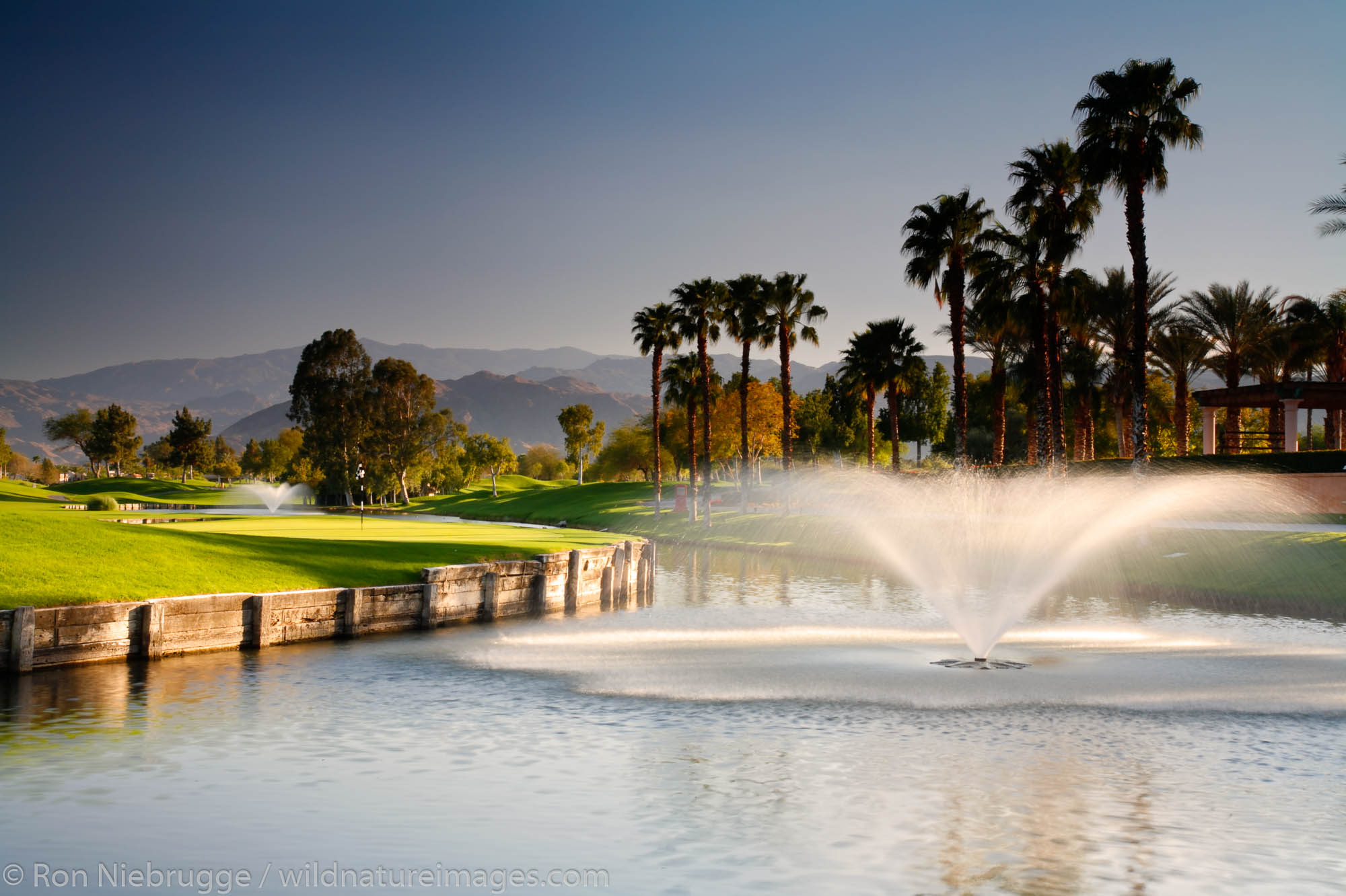The 18th hole on the golf course at the Westin Mission Hills Resort and Spa in Rancho Mirage near Palm Springs, California.