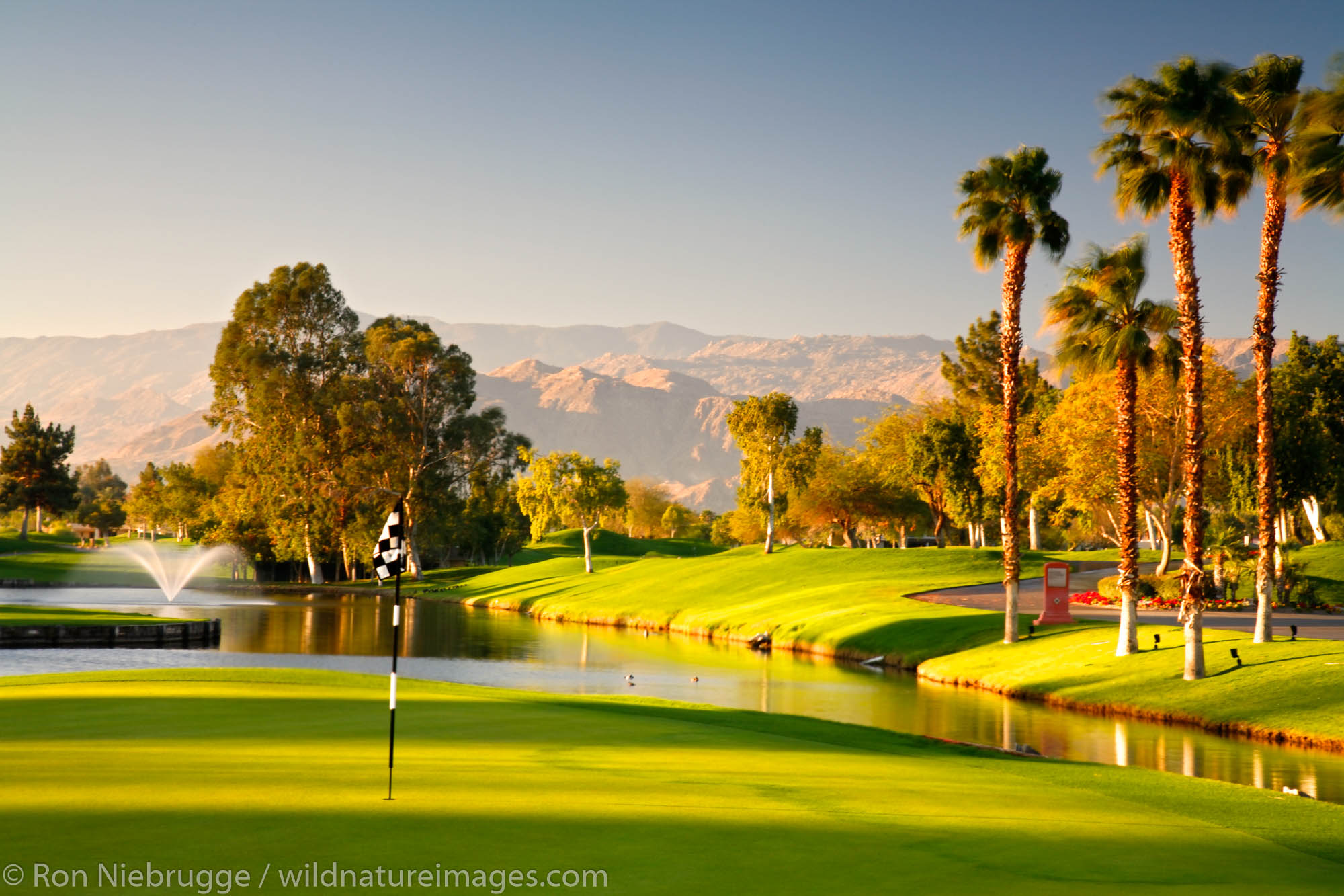 The 18th hole on the golf course at the Westin Mission Hills Resort and Spa in Rancho Mirage near Palm Springs, California.