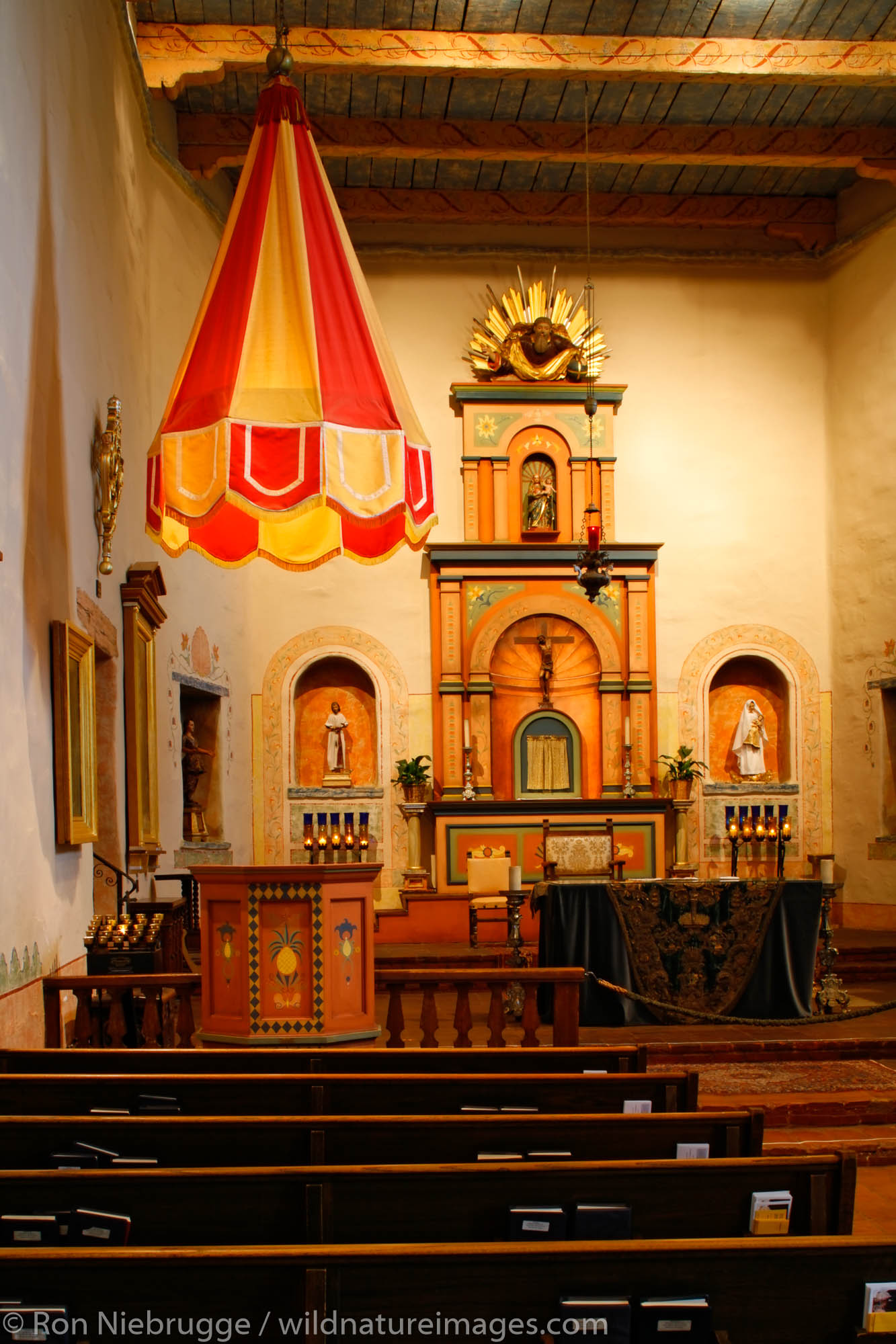 Inside the church at Mission Basilica San Diego de Alcala, San Diego, California.