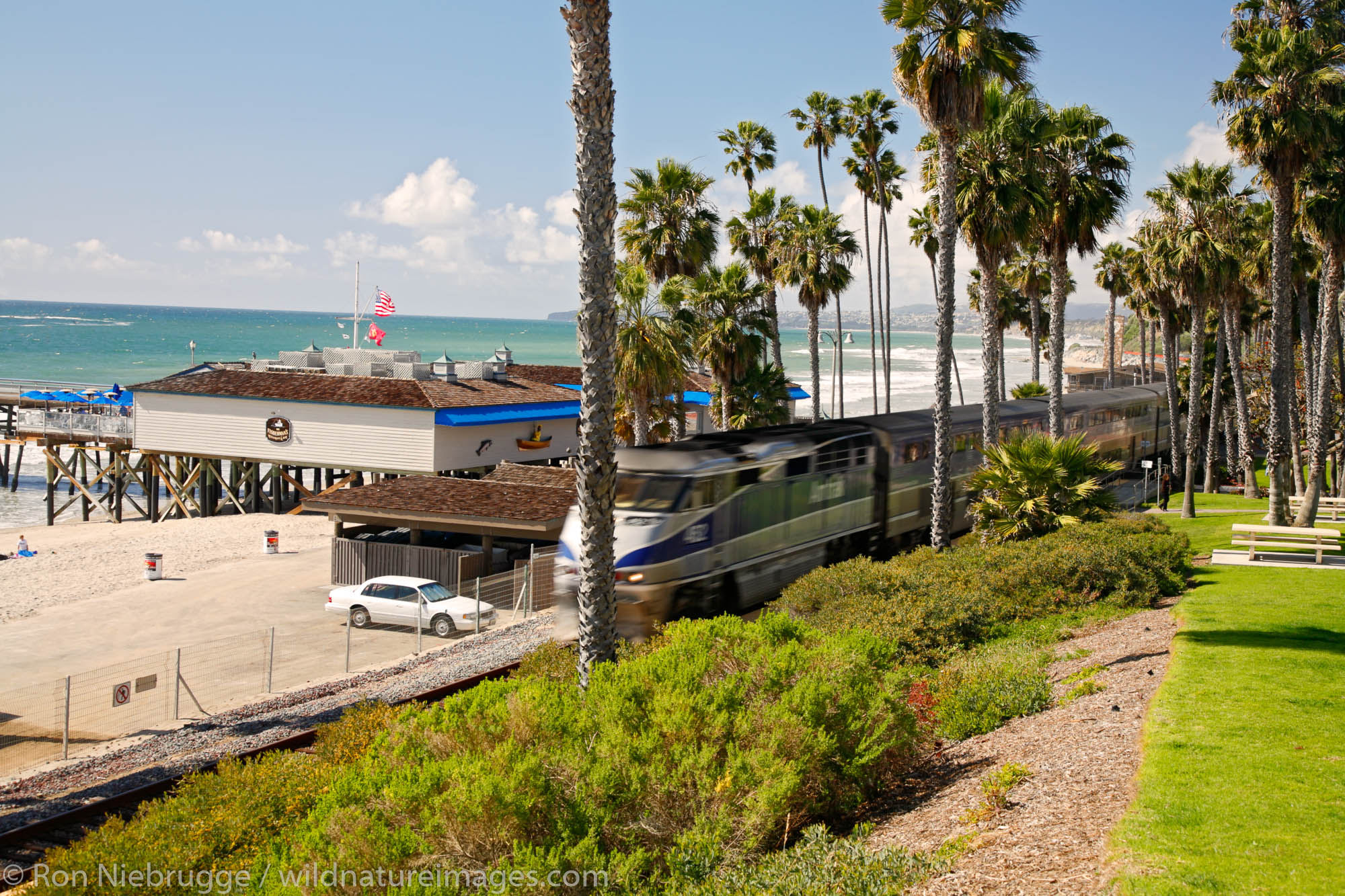 Train passes through San Clemente, Orange County, California.