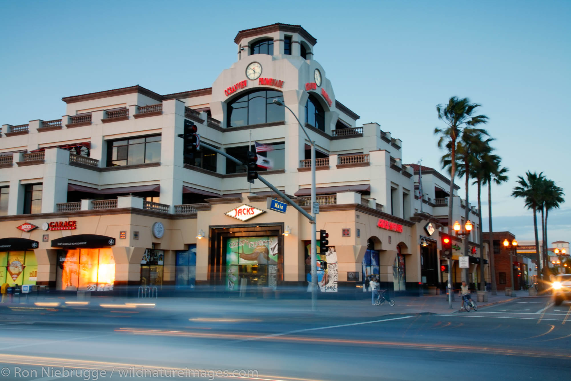 Stores, including Jack's Surf Shop along PCH in Huntington Beach, Orange County, California.