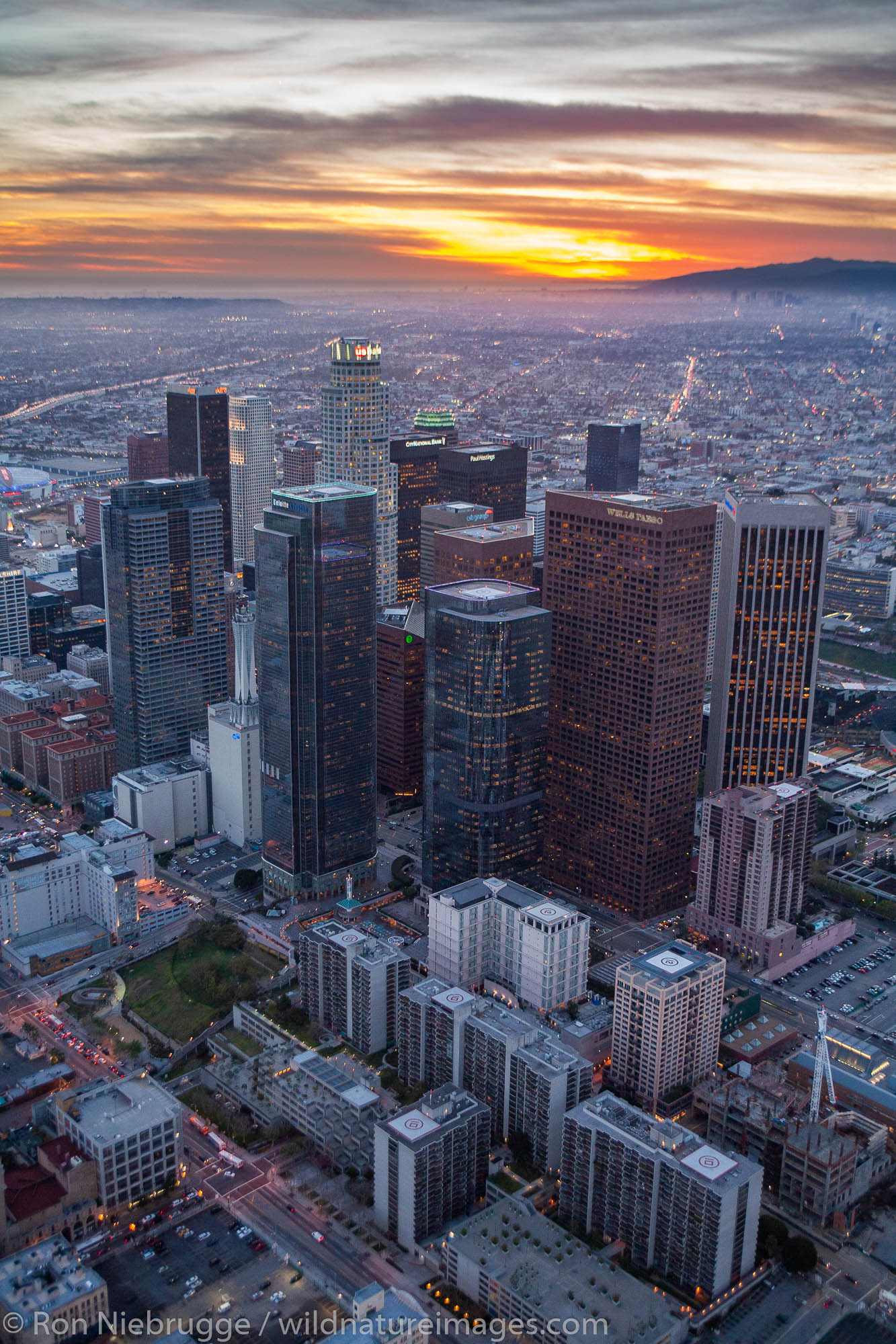 Aerial view of Downtown Los Angeles, California.