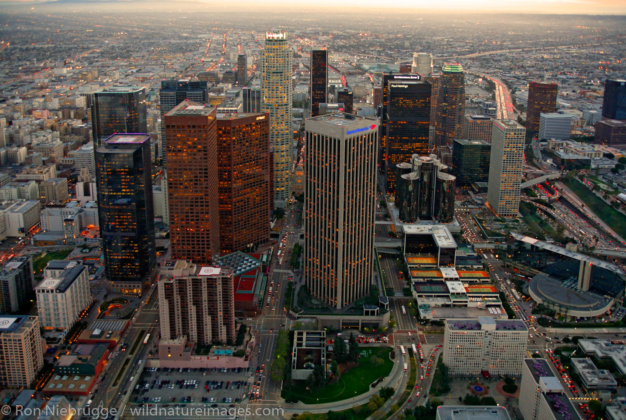 Aerial view of Downtown Los Angeles, California.