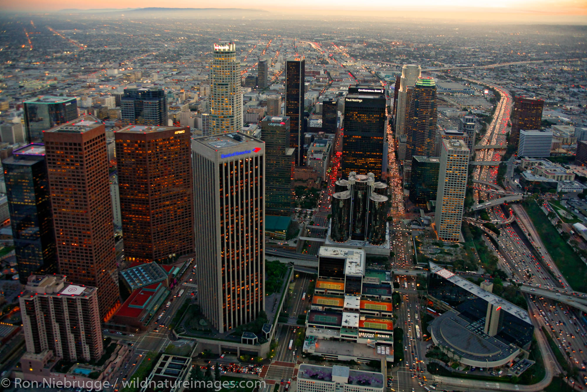 Aerial view of Downtown Los Angeles, California.