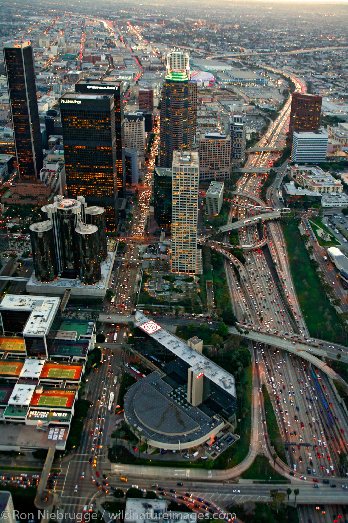 Aerial view of Downtown Los Angeles, California.