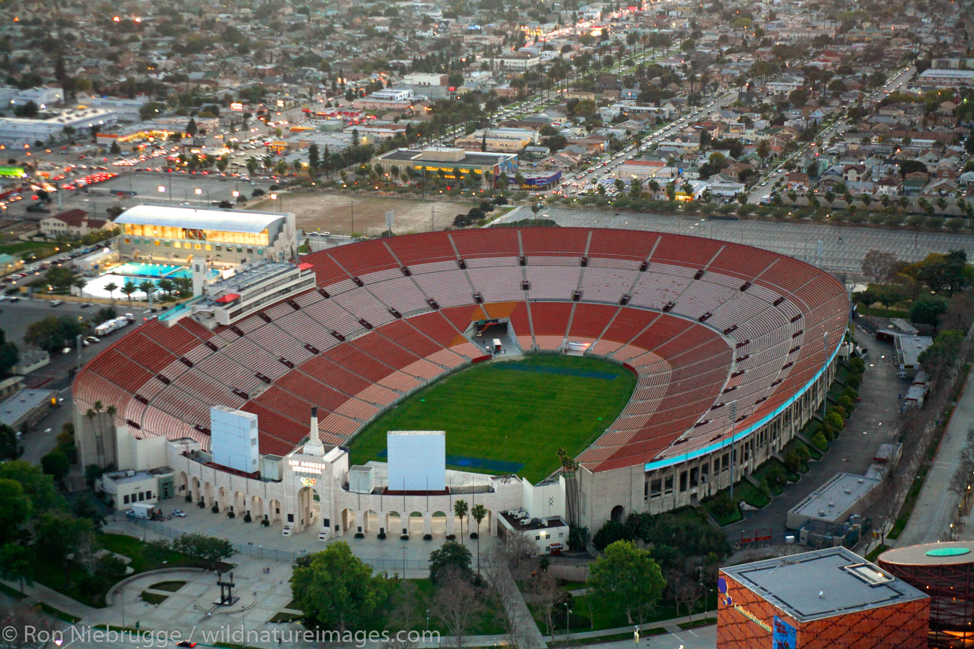 Aerial view of Los Angeles Memorial Coliseum, California.