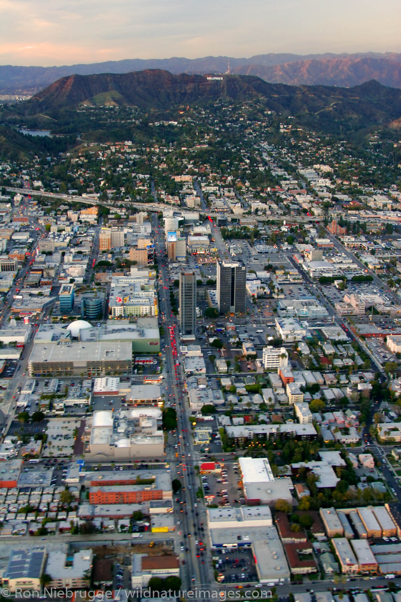 Aerial view of Hollywood, Los Angeles, California.