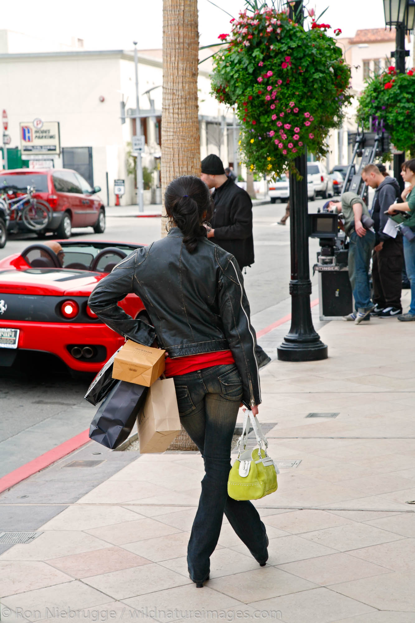 A movie being filmed on Rodeo Drive in Beverly Hills, Los Angeles, California.